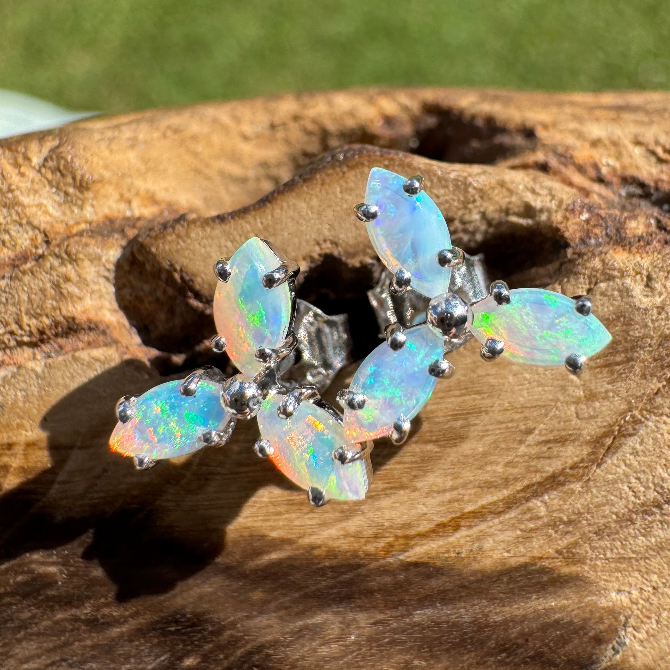 1ct Lightning Ridge Crystal Opal Stud Earrings ~ 'Hyams Beach Glow' | 925 Sterling Silver | Solid Australian Opal