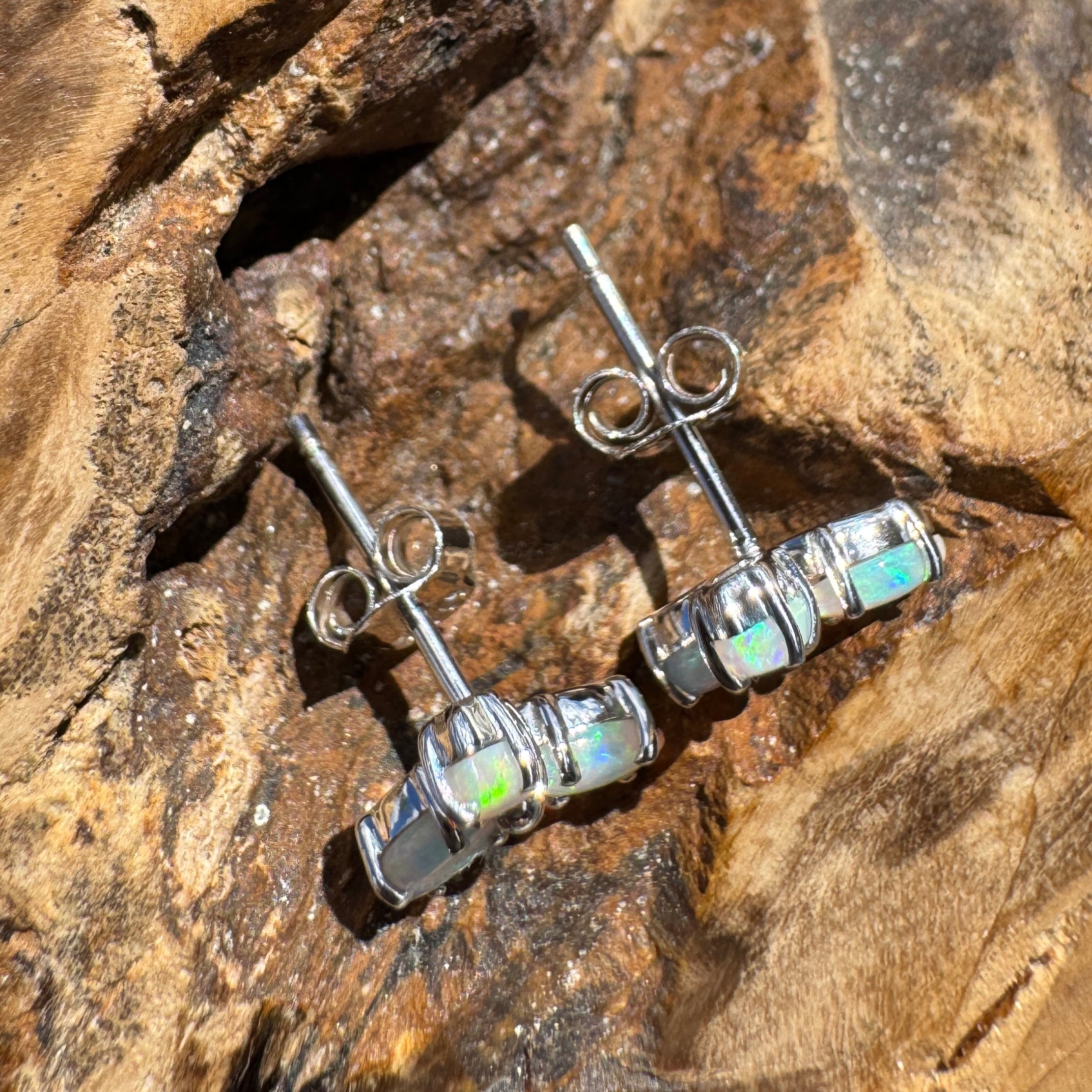 1ct Lightning Ridge Crystal Opal Stud Earrings ~ 'Hyams Beach Glow' | 925 Sterling Silver | Solid Australian Opal