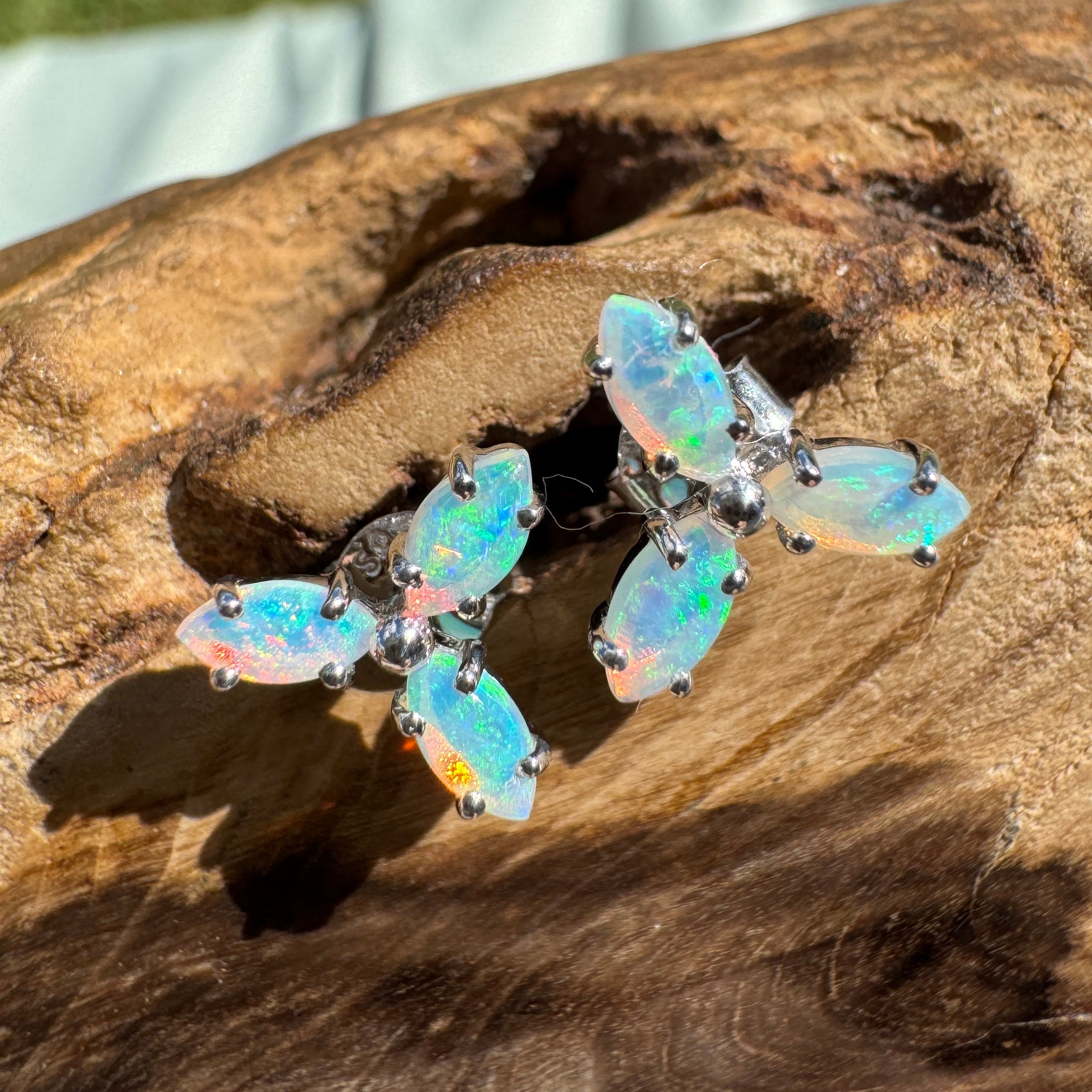 1ct Lightning Ridge Crystal Opal Stud Earrings ~ 'Burleigh Blues' | 925 Sterling Silver | Solid Australian Opal