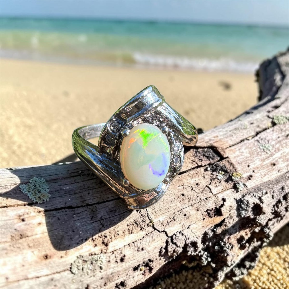 1.2ct Coober Pedy Opal Ring ~ 'Maldon Firelight' | 925 Sterling Silver | Solid Australian Opal