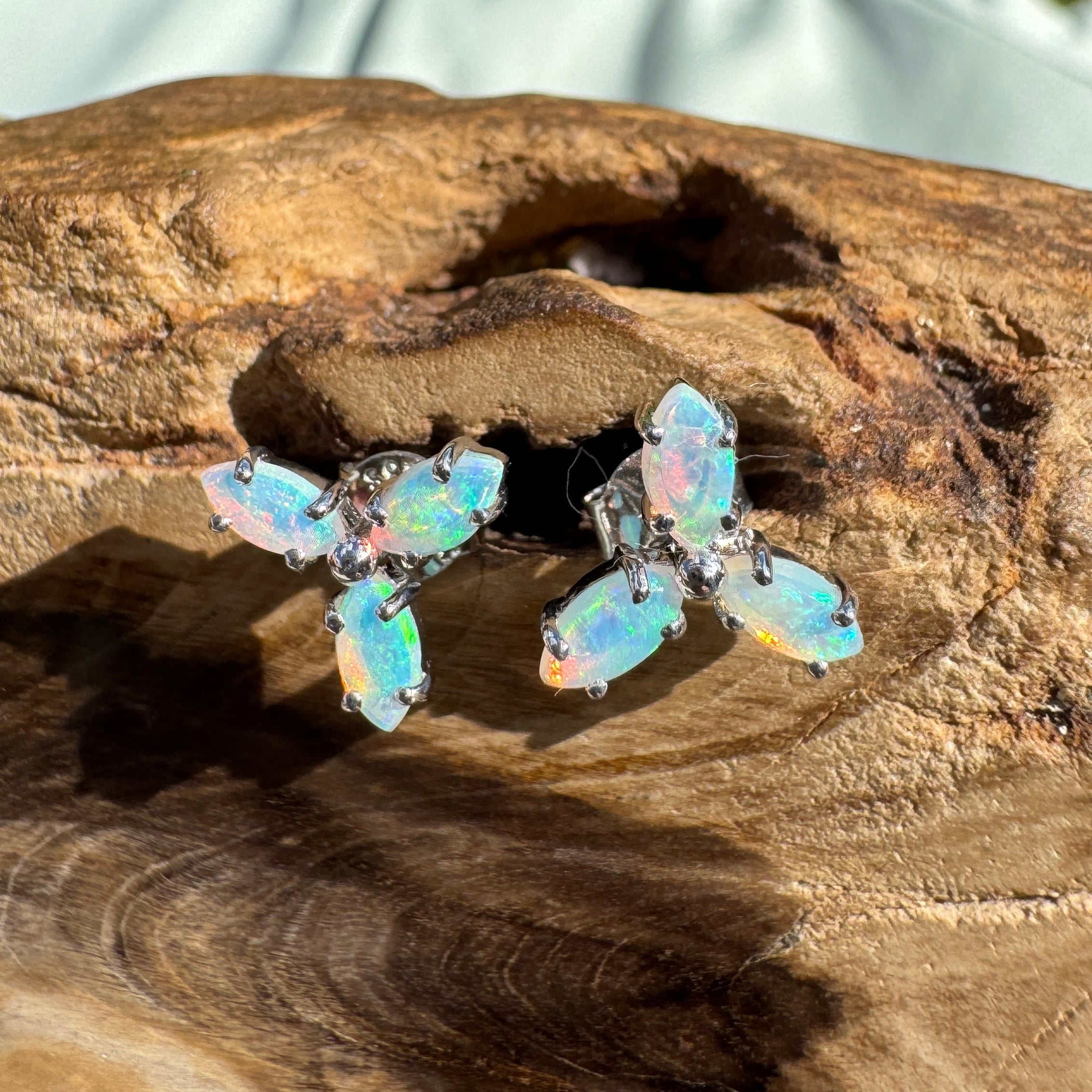 1ct Lightning Ridge Crystal Opal Stud Earrings ~ 'Burleigh Blues' | 925 Sterling Silver | Solid Australian Opal