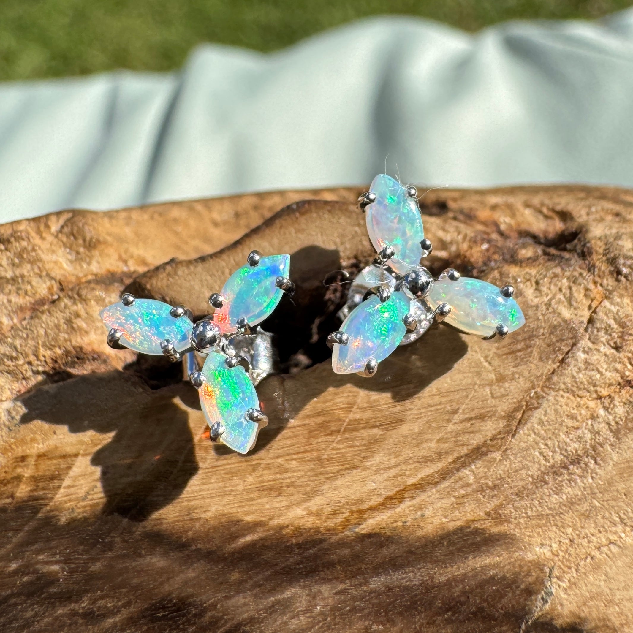 1ct Lightning Ridge Crystal Opal Stud Earrings ~ 'Burleigh Blues' | 925 Sterling Silver | Solid Australian Opal