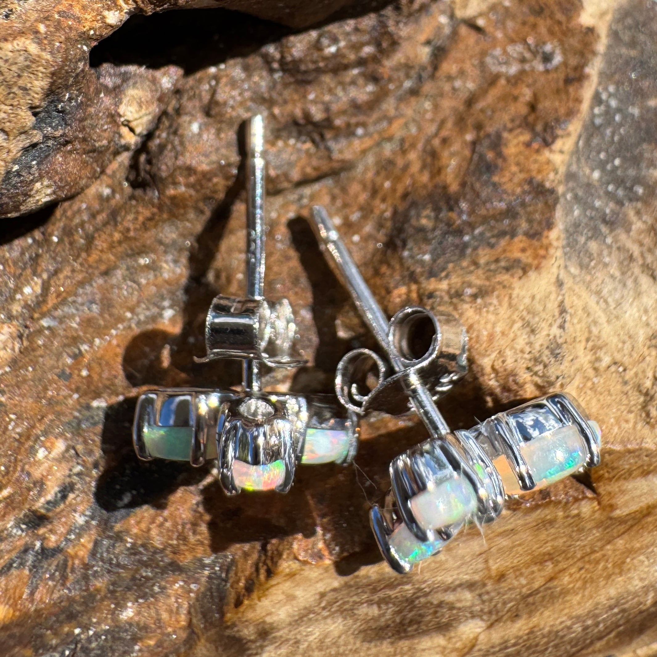 1ct Lightning Ridge Crystal Opal Stud Earrings ~ 'Burleigh Blues' | 925 Sterling Silver | Solid Australian Opal