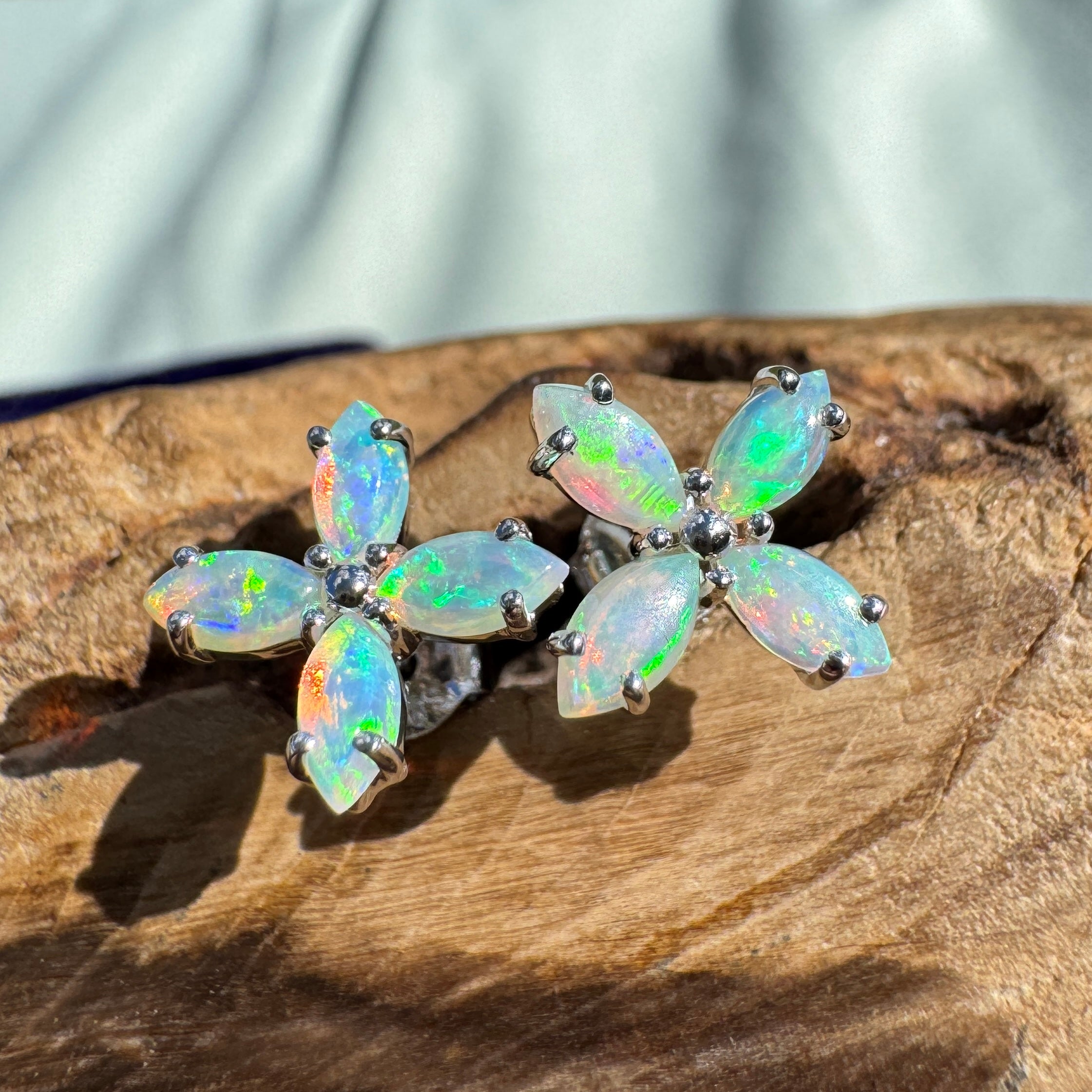 1.6ct Lightning Ridge Opal Stud Earrings ~ 'Port Stephens Shimmer' | 925 Sterling Silver | Solid Australian Opal