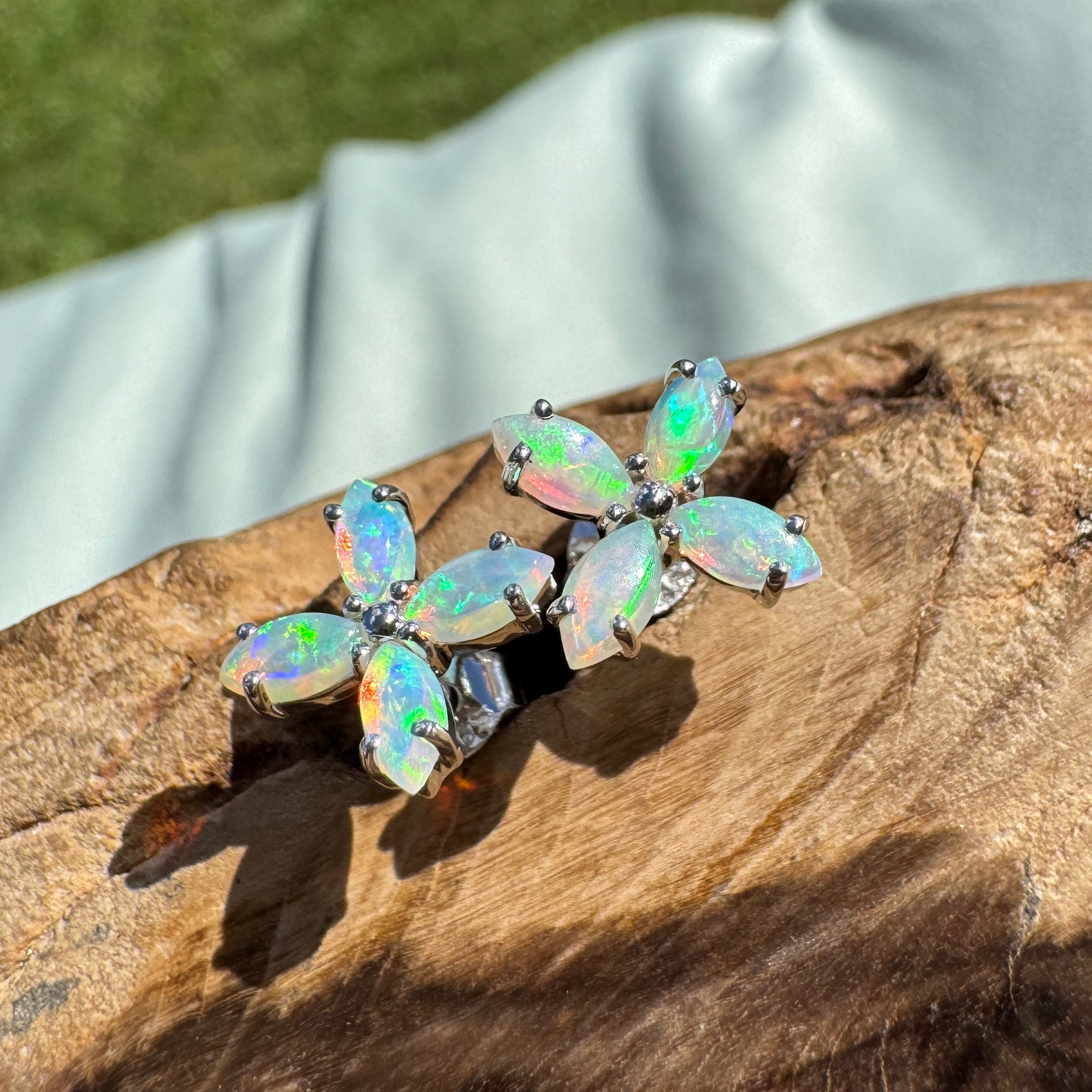 1.6ct Lightning Ridge Opal Stud Earrings ~ 'Port Stephens Shimmer' | 925 Sterling Silver | Solid Australian Opal