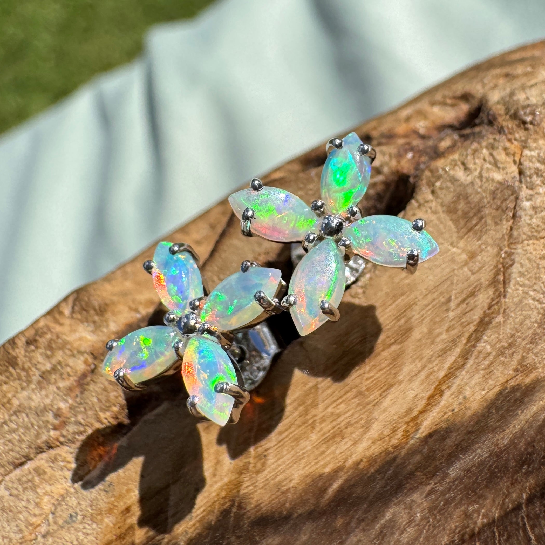1.6ct Lightning Ridge Opal Stud Earrings ~ 'Port Stephens Shimmer' | 925 Sterling Silver | Solid Australian Opal