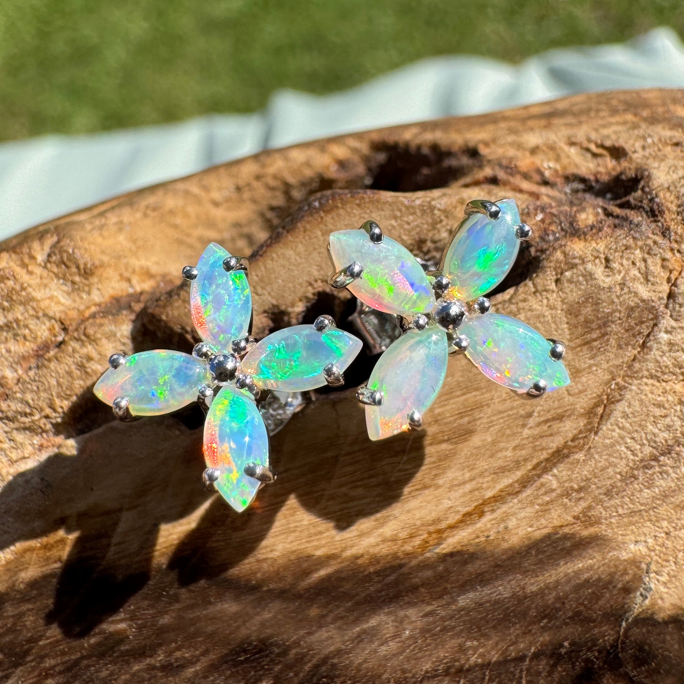 1.6ct Lightning Ridge Opal Stud Earrings ~ 'Port Stephens Shimmer' | 925 Sterling Silver | Solid Australian Opal