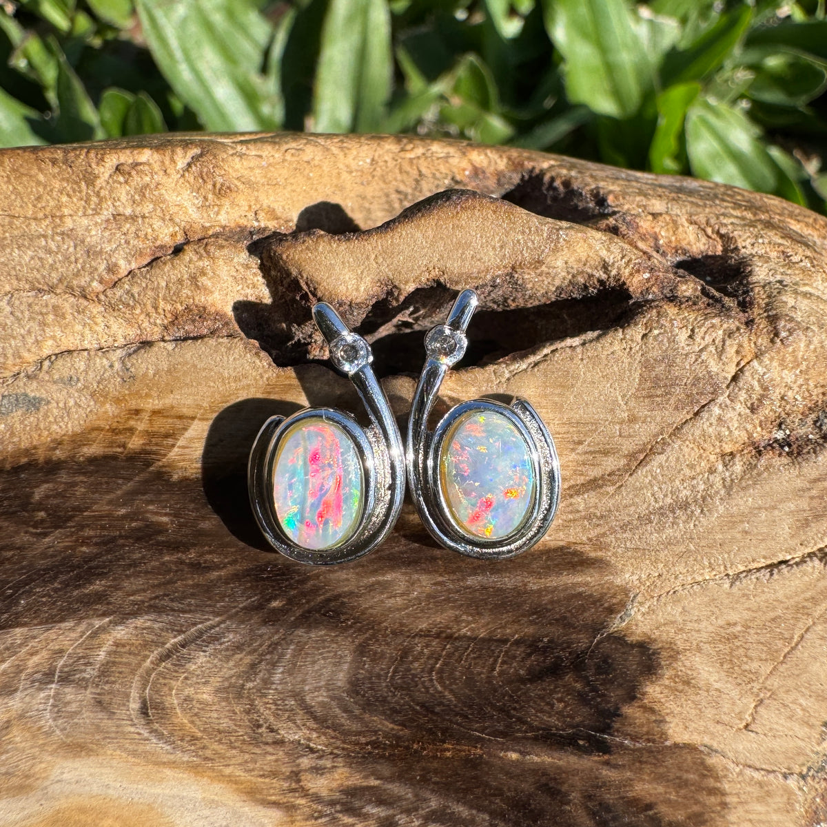 1ct Coober Pedy Opal Stud Earrings ~ 'Port Stephens Point' | 925 Sterling Silver | Solid Australian Opal