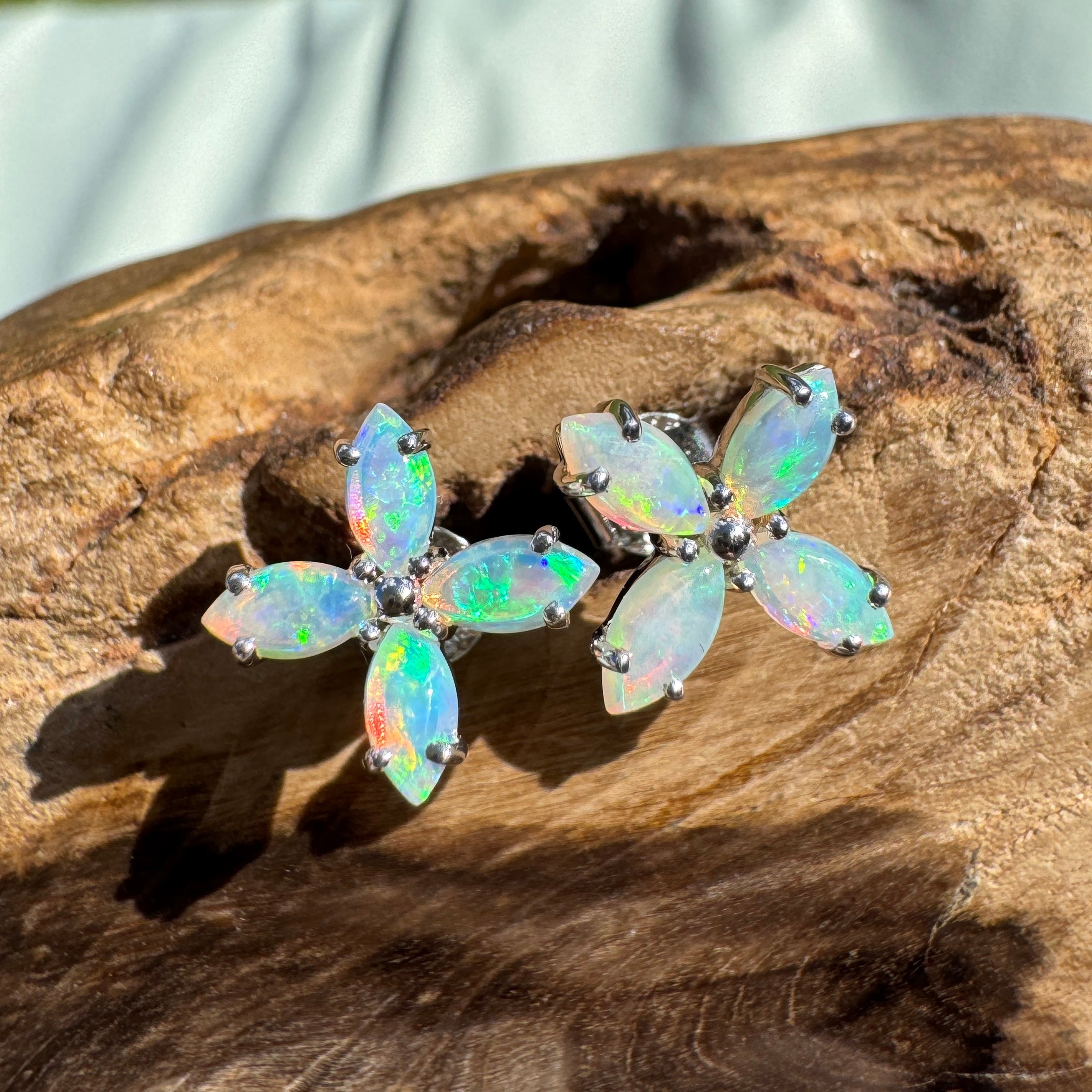 1.6ct Lightning Ridge Opal Stud Earrings ~ 'Port Stephens Shimmer' | 925 Sterling Silver | Solid Australian Opal
