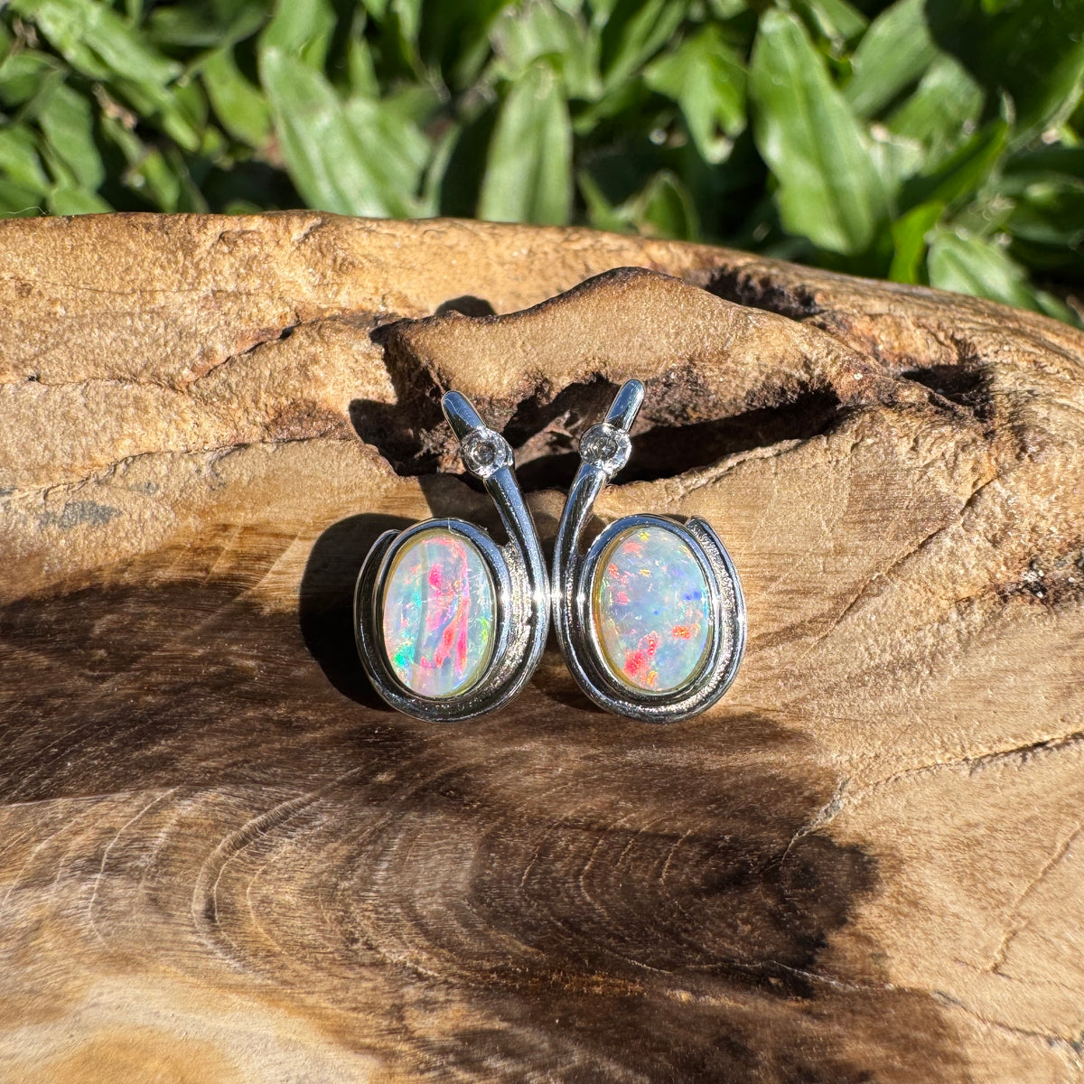 1ct Coober Pedy Opal Stud Earrings ~ 'Port Stephens Point' | 925 Sterling Silver | Solid Australian Opal