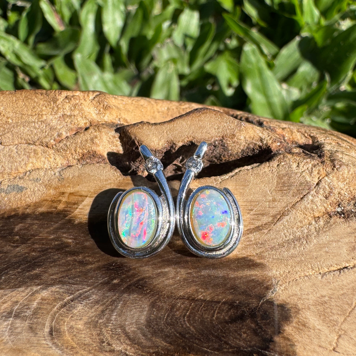 1ct Coober Pedy Opal Stud Earrings ~ 'Port Stephens Point' | 925 Sterling Silver | Solid Australian Opal