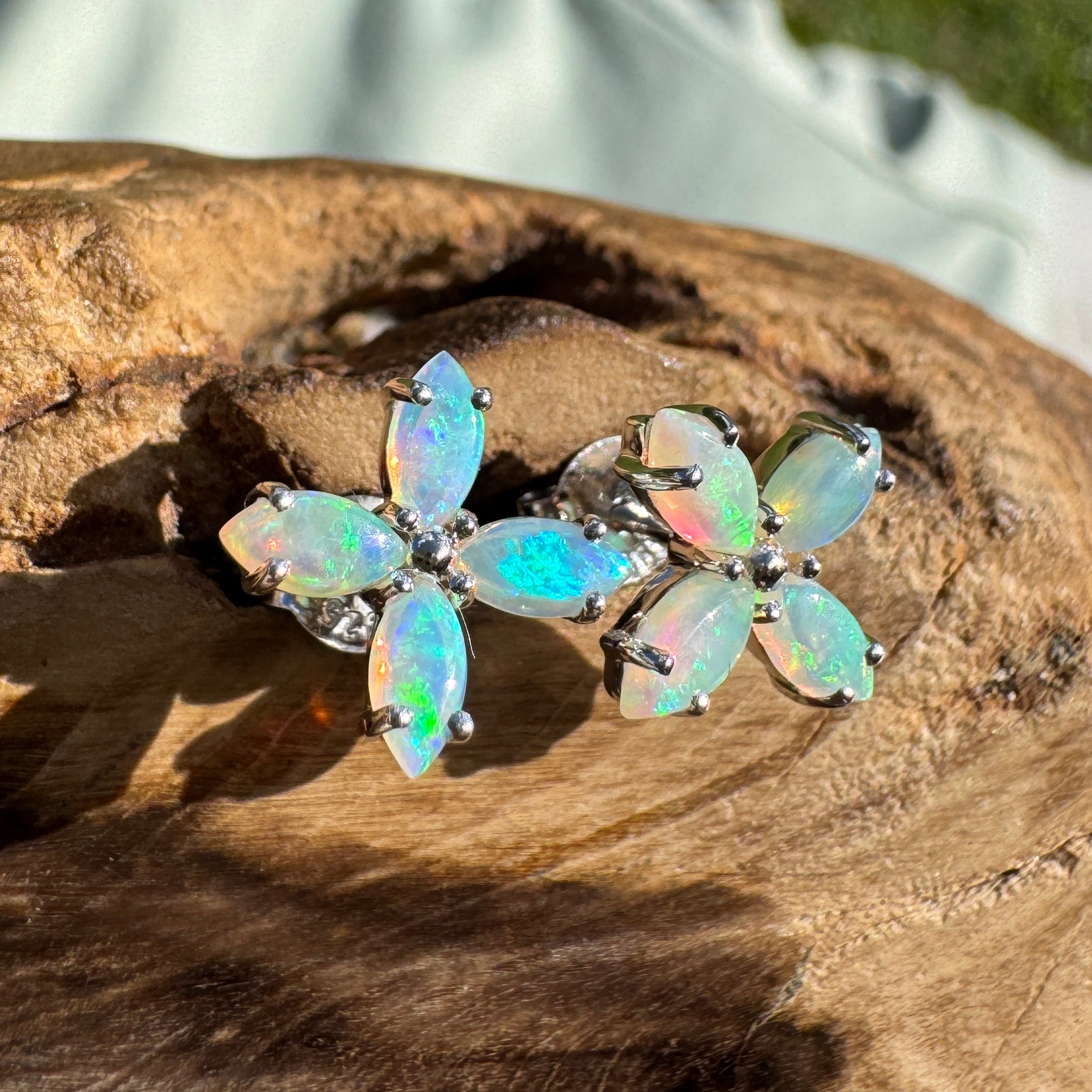 1.6ct Lightning Ridge Opal Stud Earrings ~ 'Port Stephens Shimmer' | 925 Sterling Silver | Solid Australian Opal