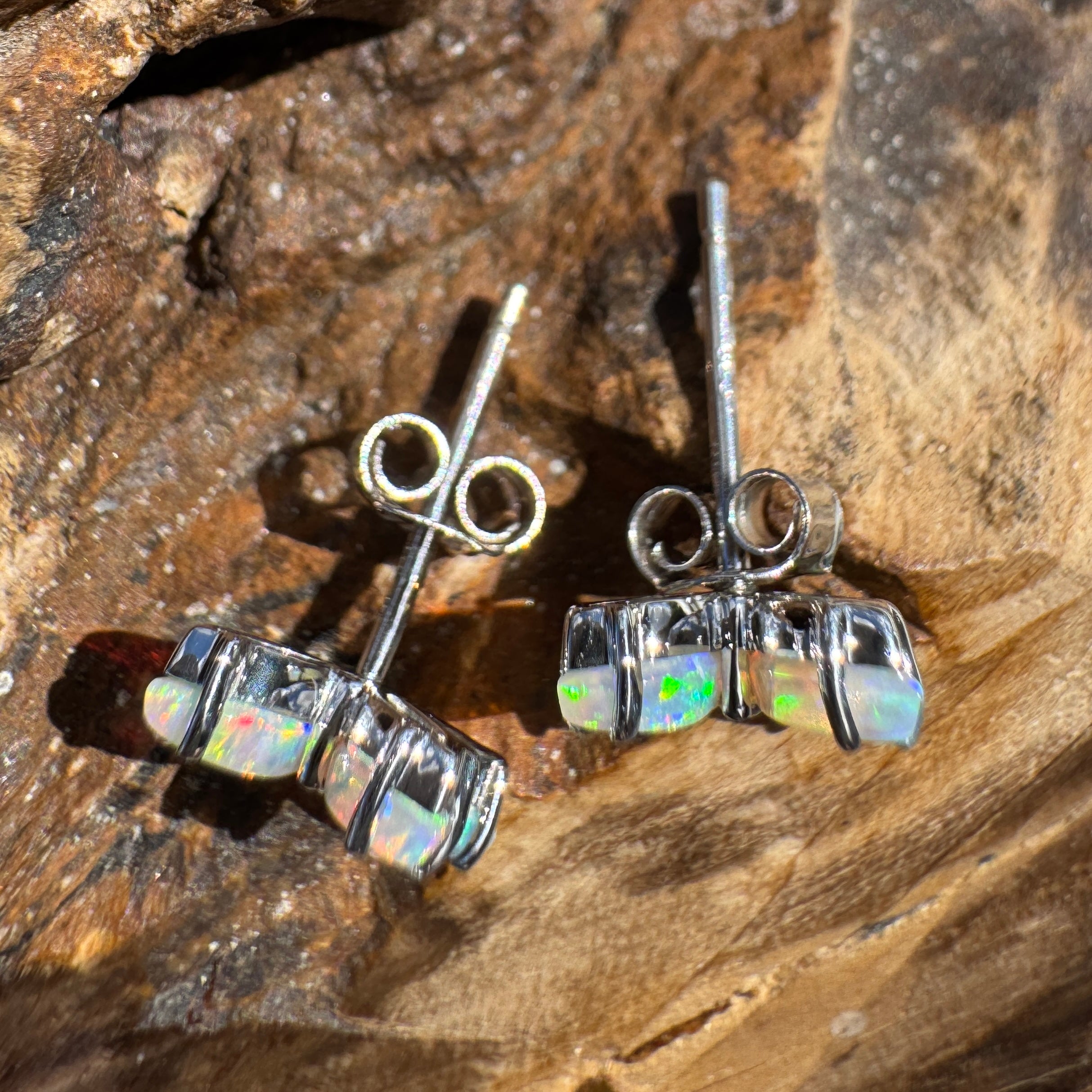 1.6ct Lightning Ridge Opal Stud Earrings ~ 'Port Stephens Shimmer' | 925 Sterling Silver | Solid Australian Opal