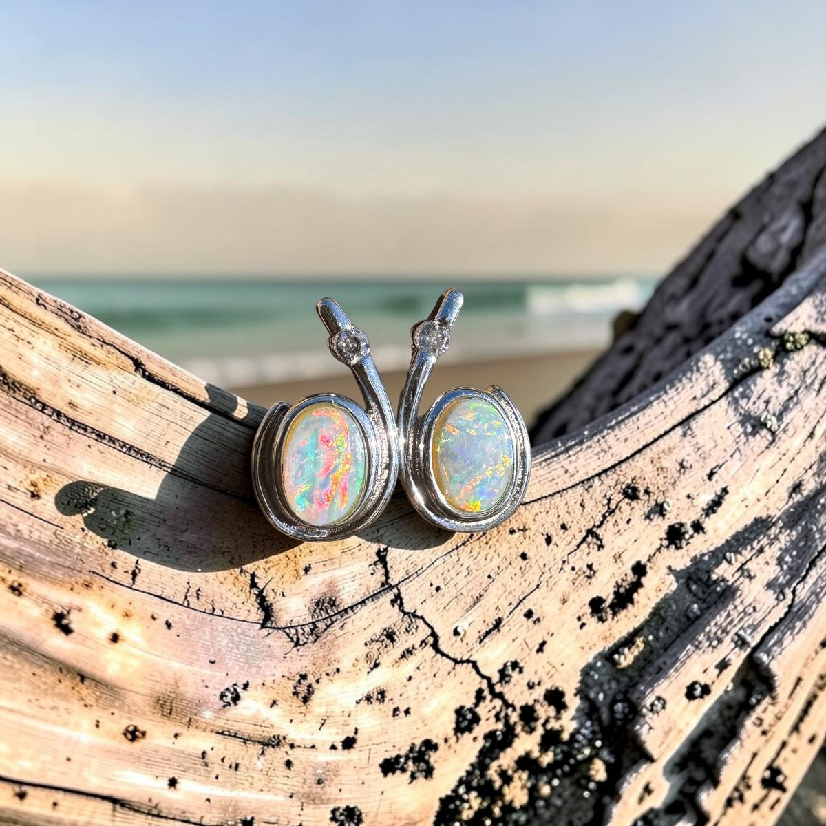 1ct Coober Pedy Opal Stud Earrings ~ 'Port Stephens Point' | 925 Sterling Silver | Solid Australian Opal