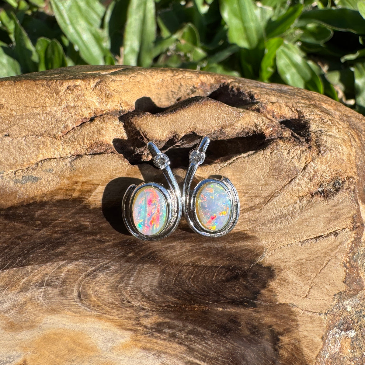 1ct Coober Pedy Opal Stud Earrings ~ 'Port Stephens Point' | 925 Sterling Silver | Solid Australian Opal
