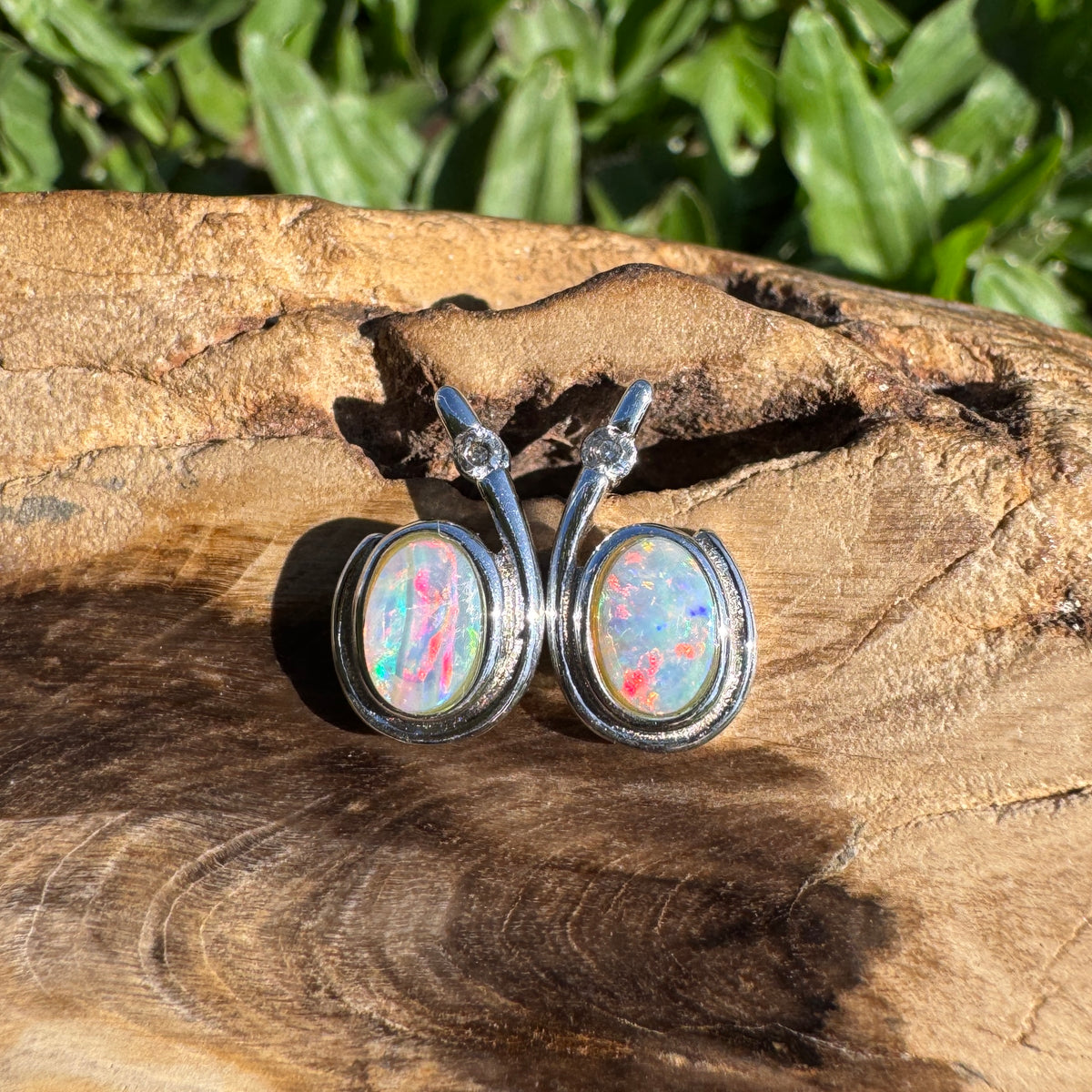 1ct Coober Pedy Opal Stud Earrings ~ 'Port Stephens Point' | 925 Sterling Silver | Solid Australian Opal