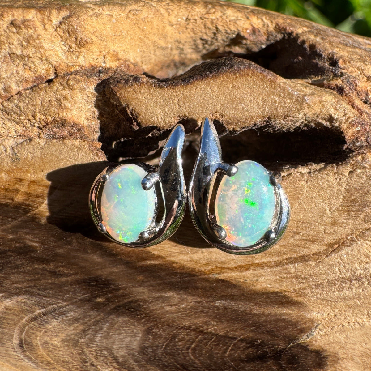 1ct Coober Pedy Opal Stud Earrings ~ 'Rapid Bay Glimmer' | 925 Sterling Silver | Solid Australian Opal