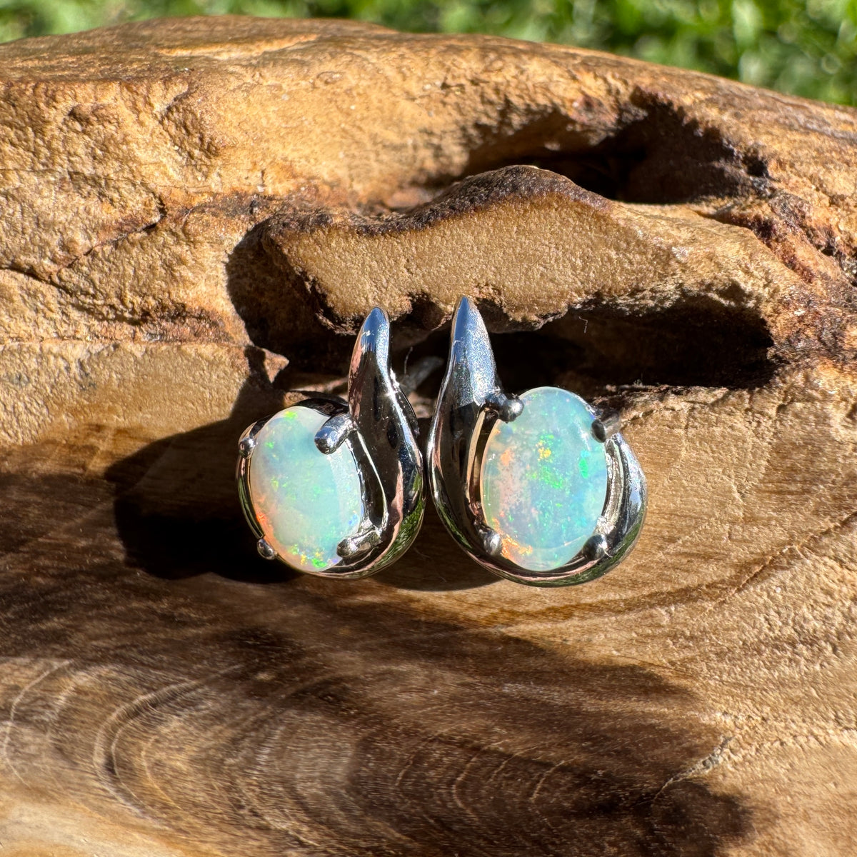 1ct Coober Pedy Opal Stud Earrings ~ 'Rapid Bay Glimmer' | 925 Sterling Silver | Solid Australian Opal