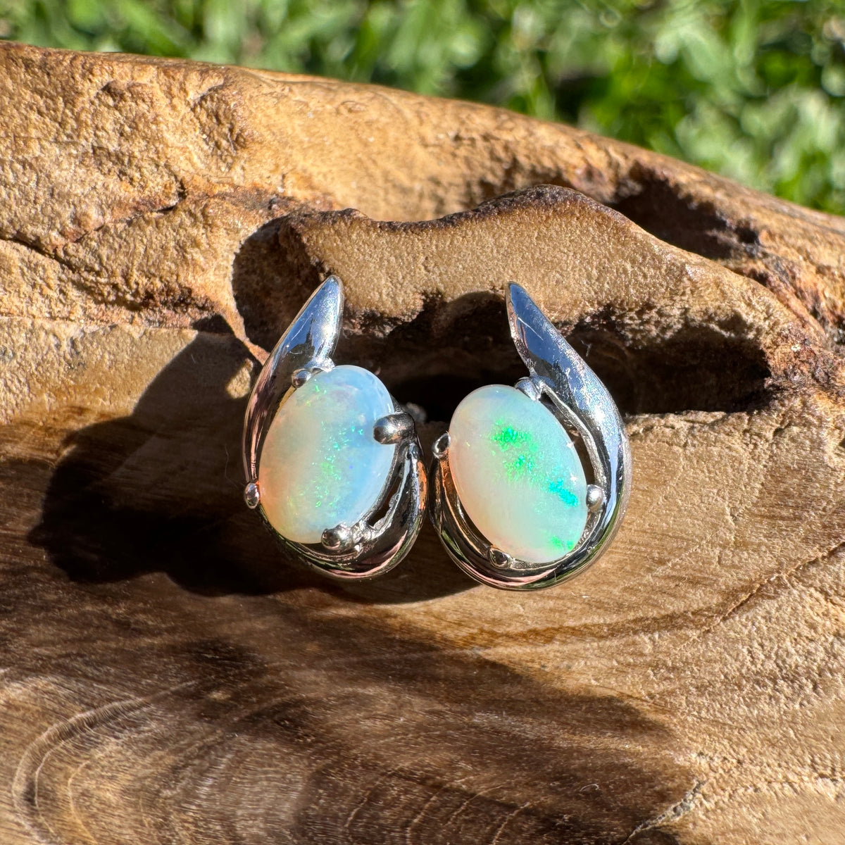 1ct Coober Pedy Opal Stud Earrings ~ 'Mandurah Blues' | 925 Sterling Silver | Solid Australian Opal