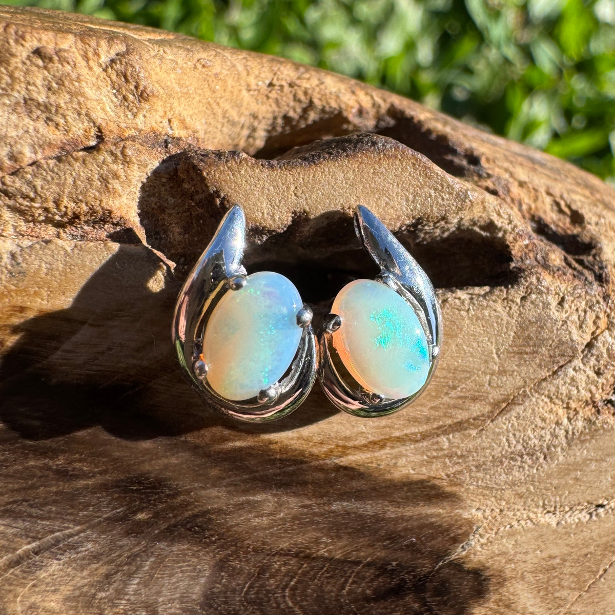 1ct Coober Pedy Opal Stud Earrings ~ 'Mandurah Blues' | 925 Sterling Silver | Solid Australian Opal