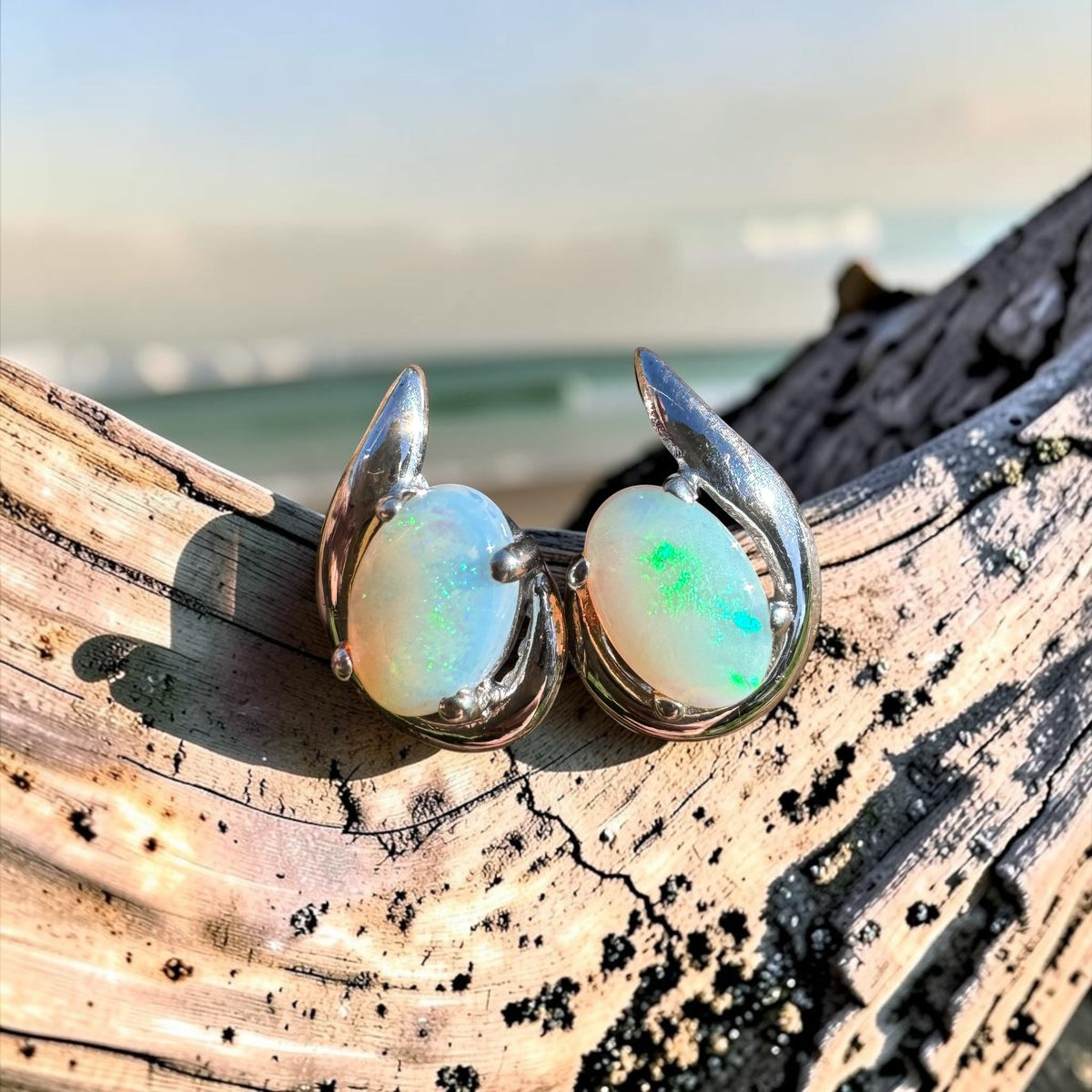 1ct Coober Pedy Opal Stud Earrings ~ 'Mandurah Blues' | 925 Sterling Silver | Solid Australian Opal