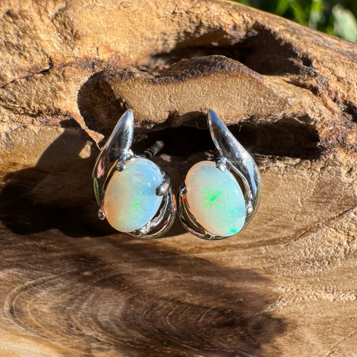 1ct Coober Pedy Opal Stud Earrings ~ 'Mandurah Blues' | 925 Sterling Silver | Solid Australian Opal