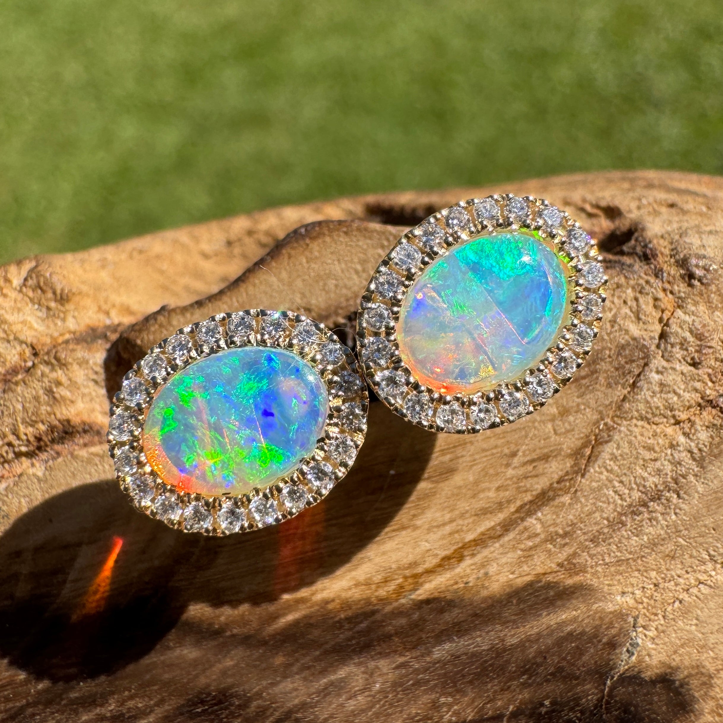 1ct Lightning Ridge Opal Stud Earrings ~ 'Jervis Bay Gleam' | 14ct Yellow Gold | Solid Australian Opal