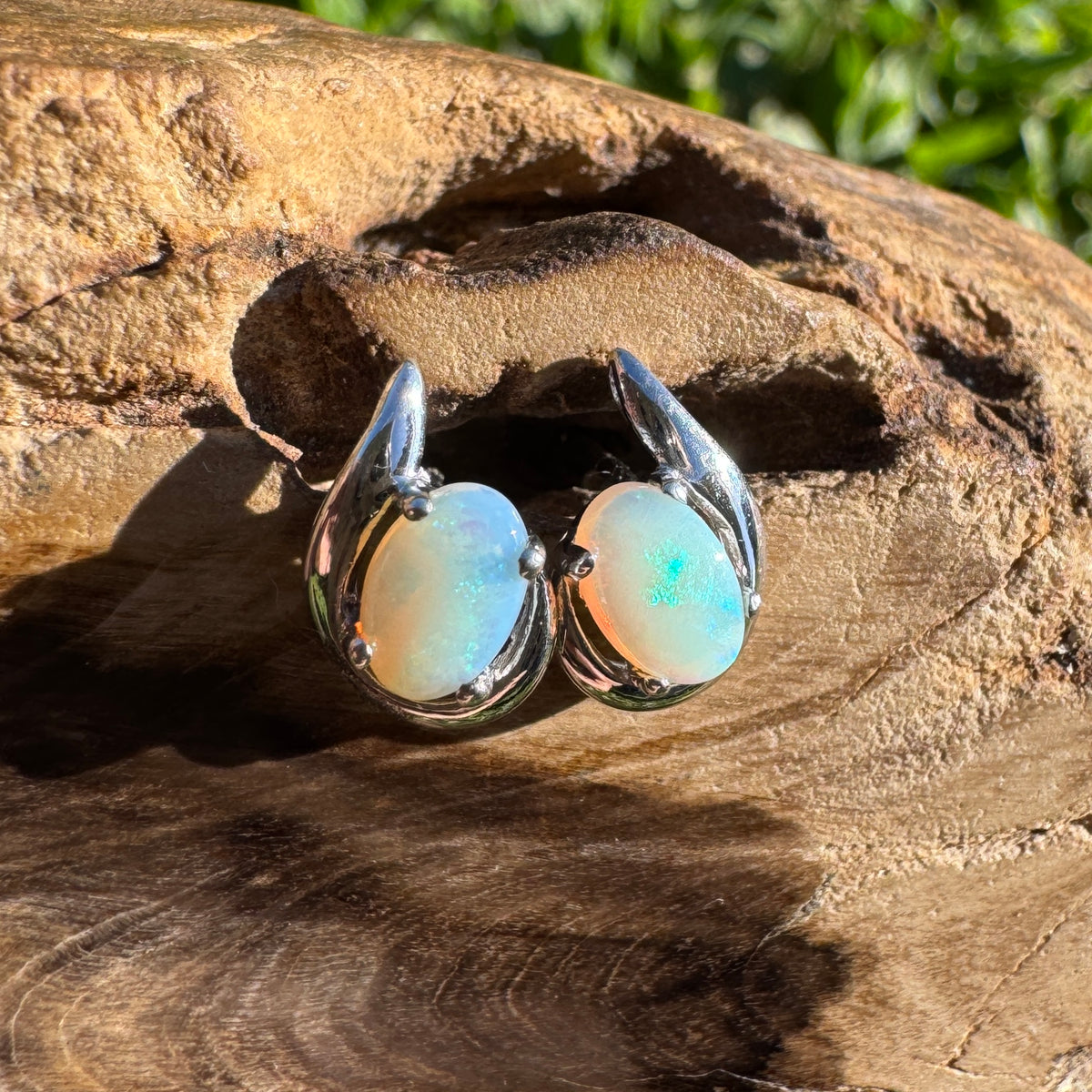 1ct Coober Pedy Opal Stud Earrings ~ 'Mandurah Blues' | 925 Sterling Silver | Solid Australian Opal