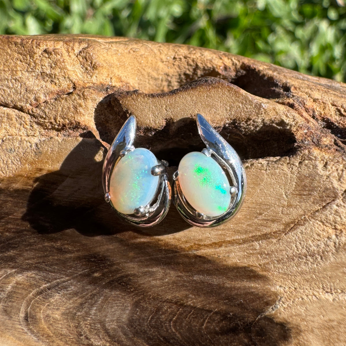 1ct Coober Pedy Opal Stud Earrings ~ 'Mandurah Blues' | 925 Sterling Silver | Solid Australian Opal