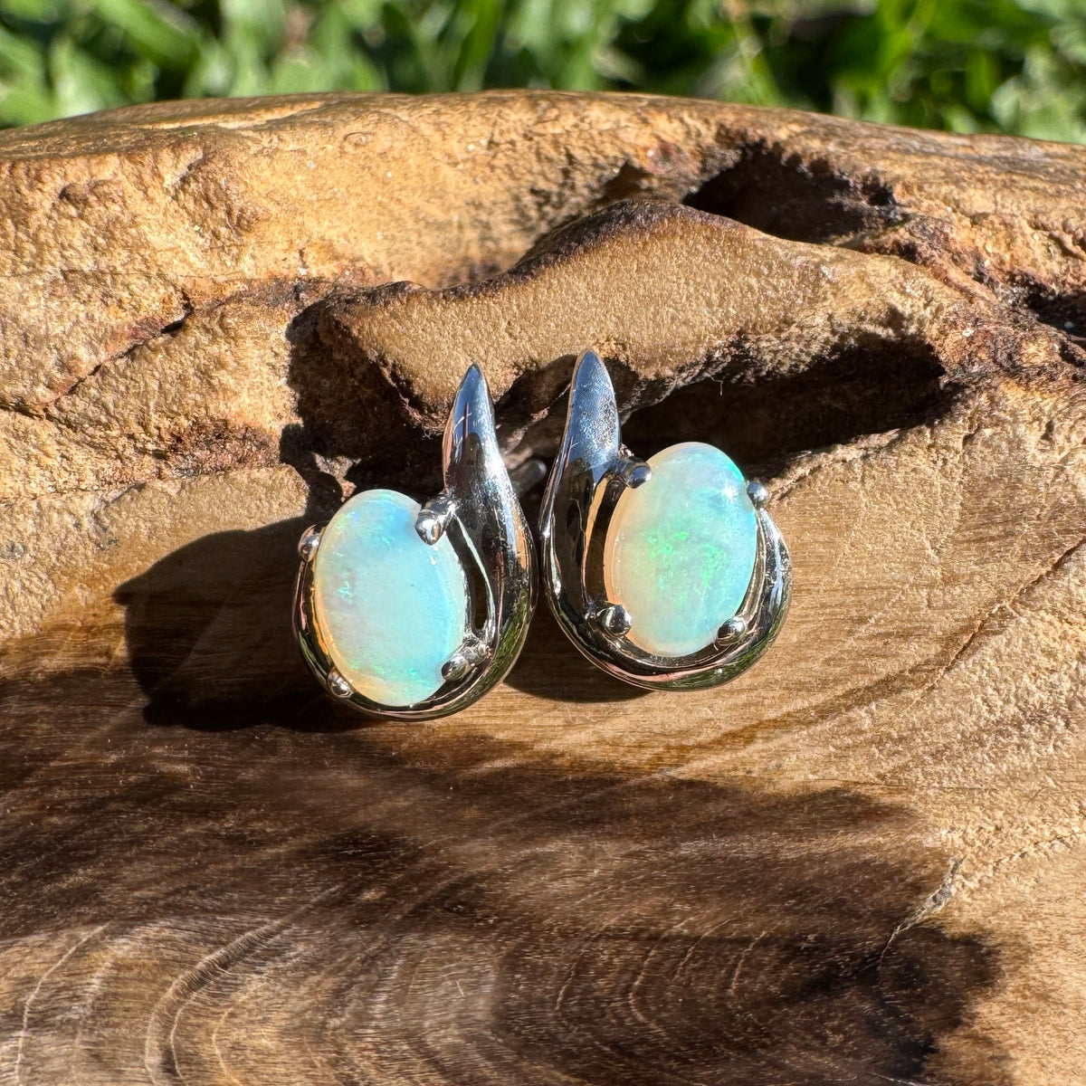 1ct Coober Pedy Opal Stud Earrings ~ 'Sorrento Blues' | 925 Sterling Silver | Solid Australian Opal