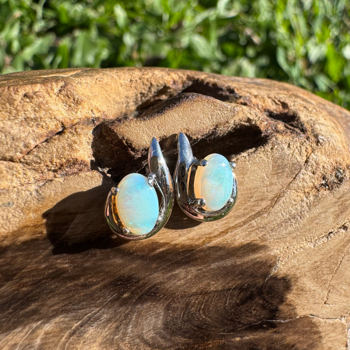 1ct Coober Pedy Opal Stud Earrings ~ 'Sorrento Blues' | 925 Sterling Silver | Solid Australian Opal