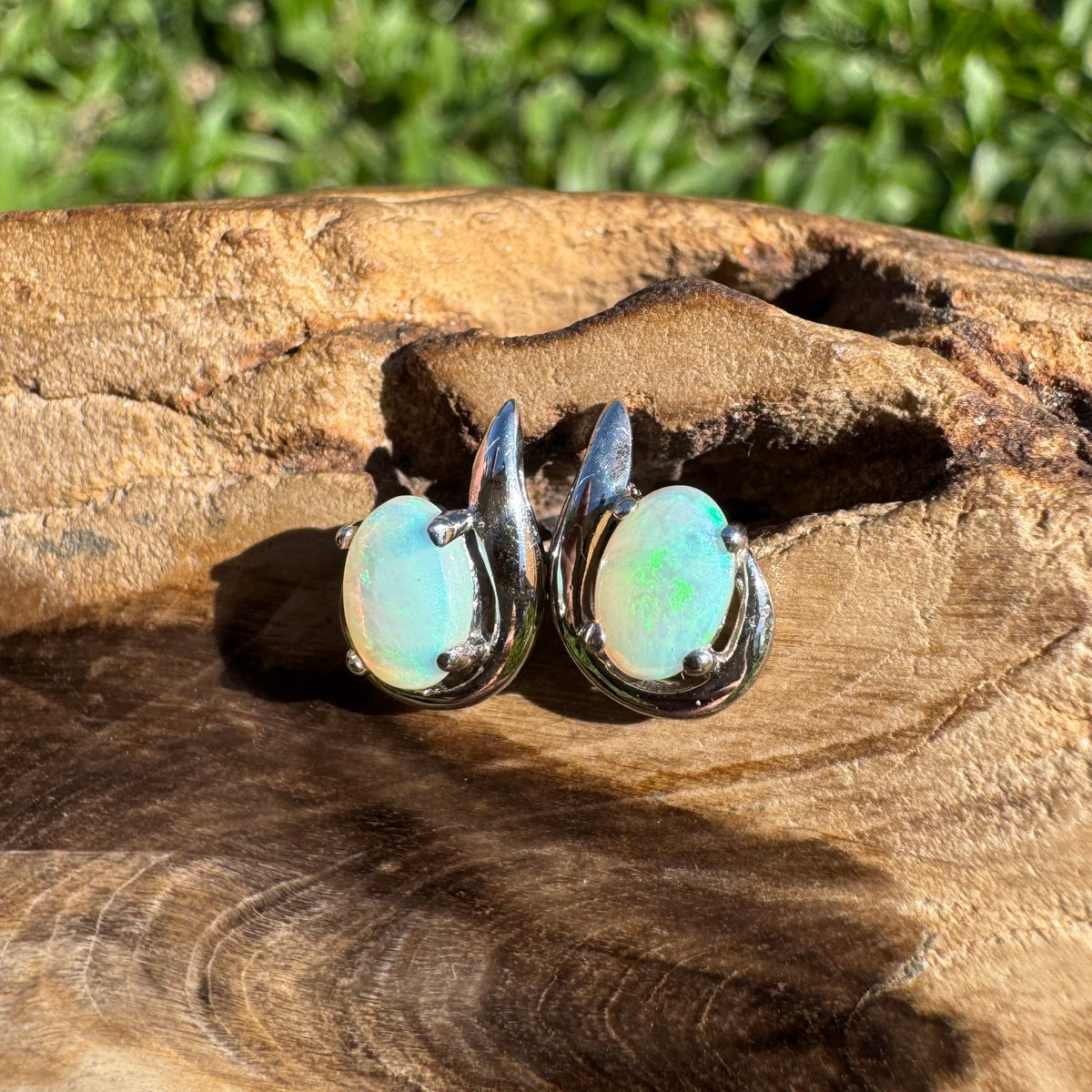 1ct Coober Pedy Opal Stud Earrings ~ 'Sorrento Blues' | 925 Sterling Silver | Solid Australian Opal