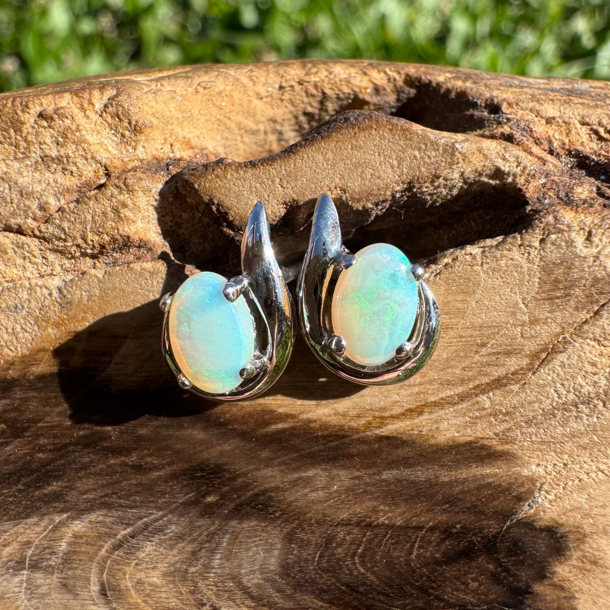 1ct Coober Pedy Opal Stud Earrings ~ 'Sorrento Blues' | 925 Sterling Silver | Solid Australian Opal