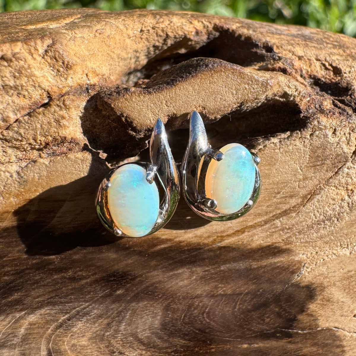 1ct Coober Pedy Opal Stud Earrings ~ 'Sorrento Blues' | 925 Sterling Silver | Solid Australian Opal