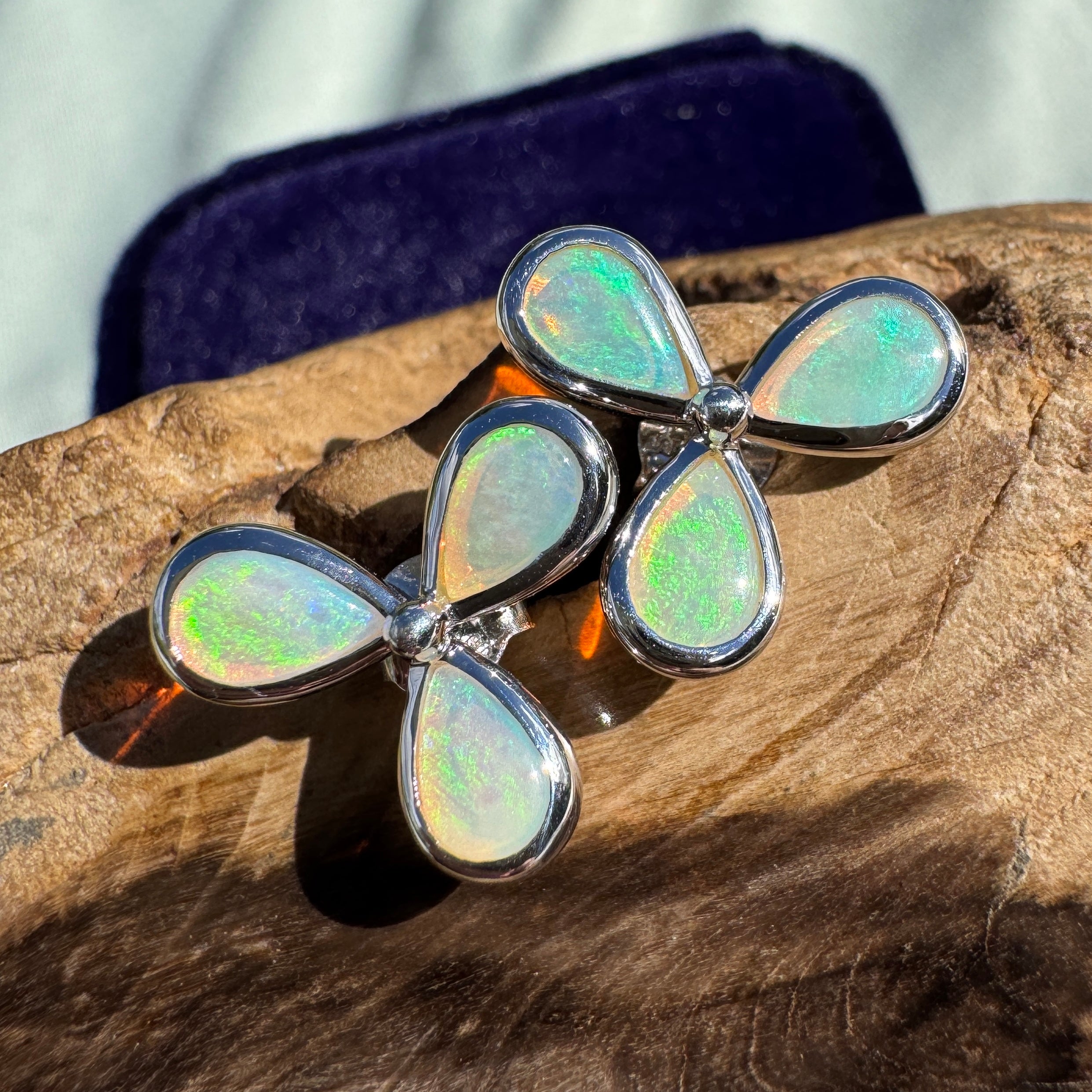 3ct Lightning Ridge Opal Stud Earrings ~ 'Greenough Swell' | 925 Sterling Silver | Solid Australian Opal
