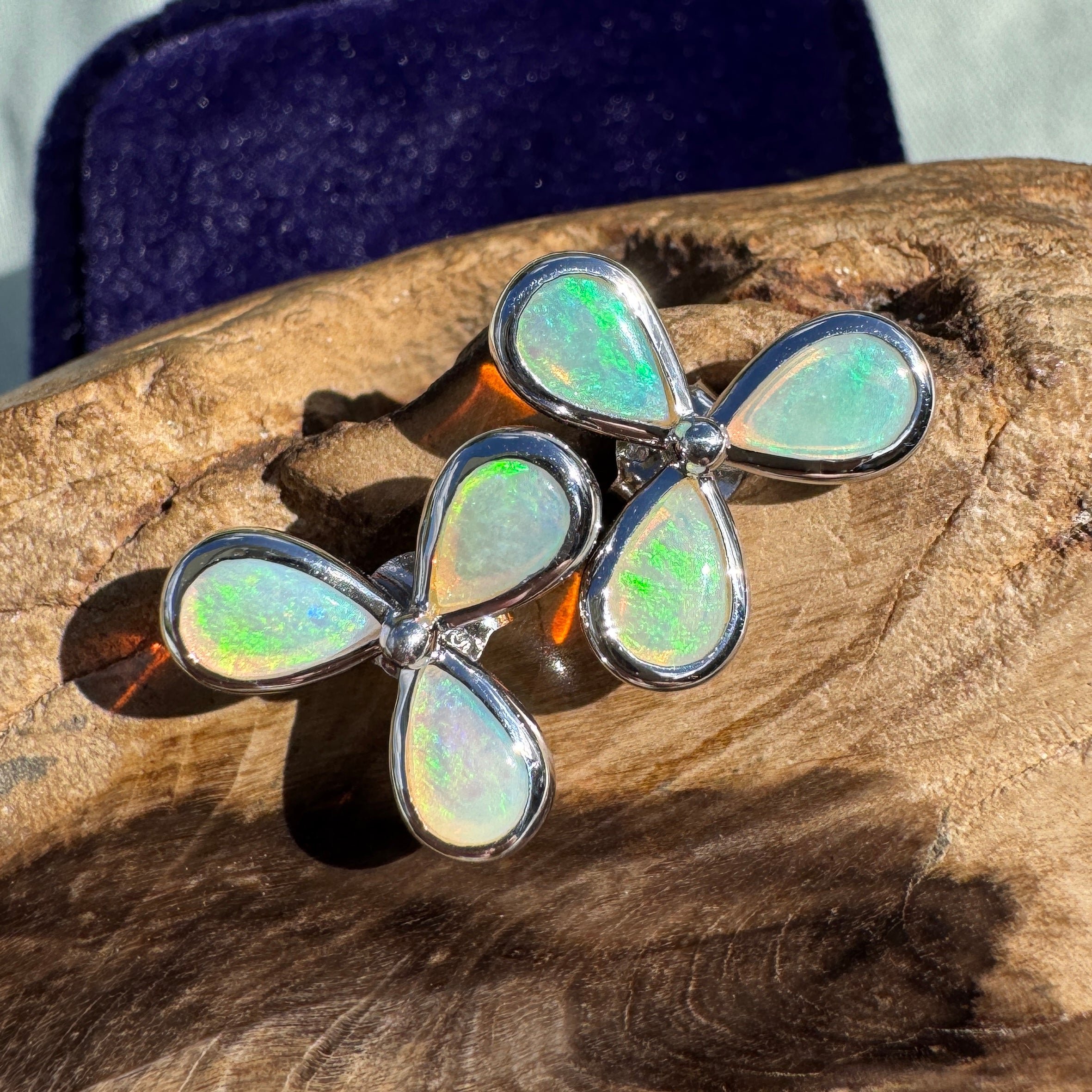3ct Lightning Ridge Opal Stud Earrings ~ 'Greenough Swell' | 925 Sterling Silver | Solid Australian Opal