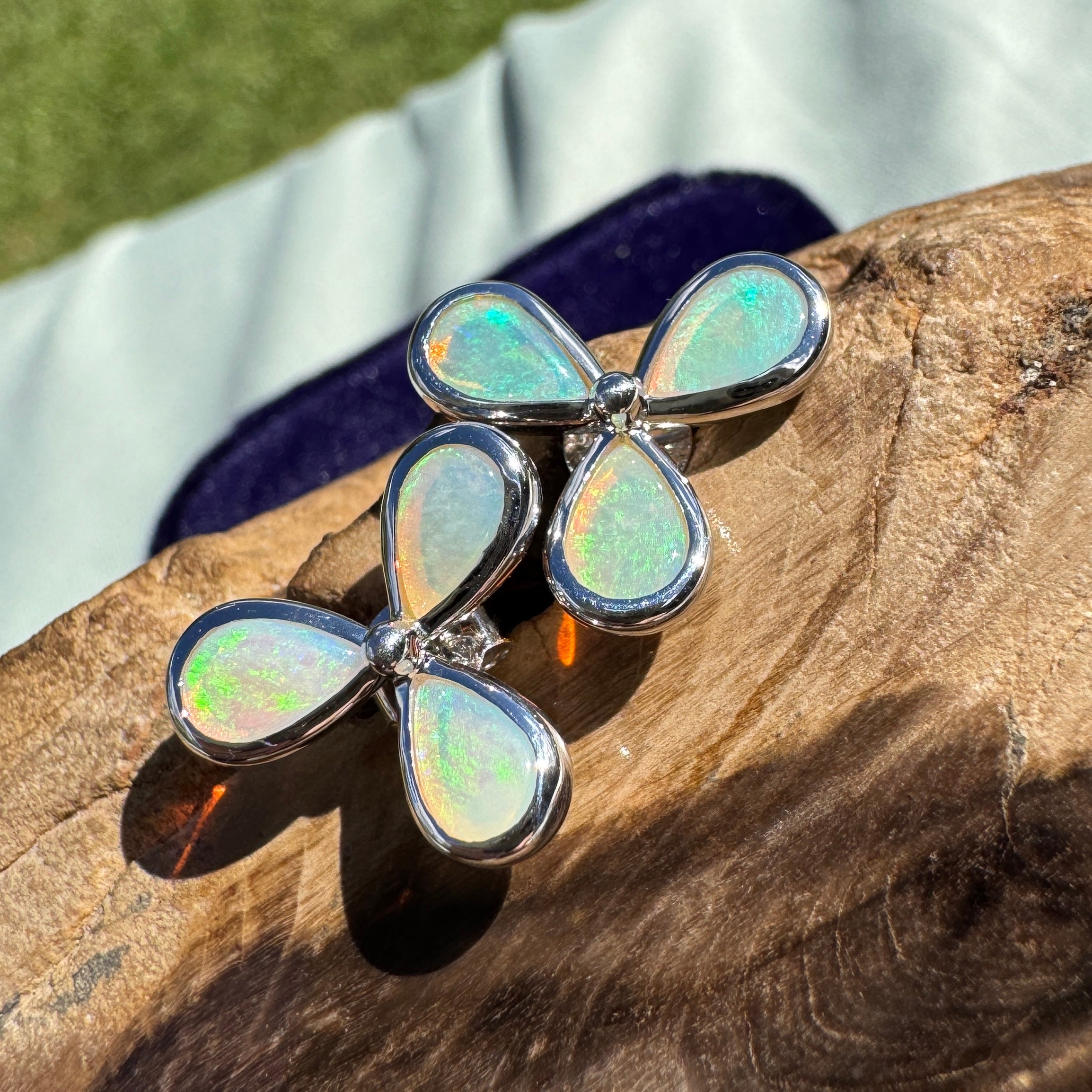 3ct Lightning Ridge Opal Stud Earrings ~ 'Greenough Swell' | 925 Sterling Silver | Solid Australian Opal
