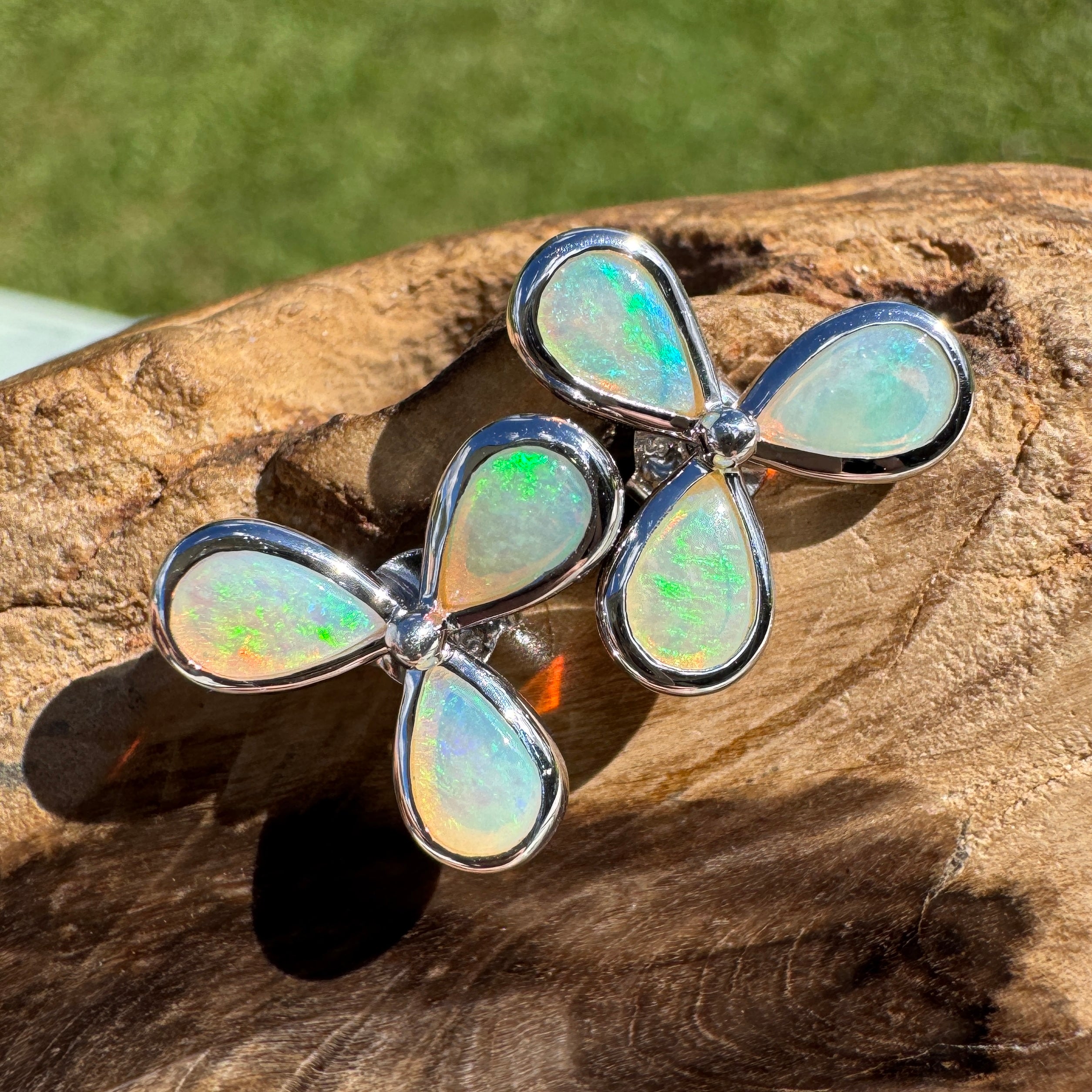 3ct Lightning Ridge Opal Stud Earrings ~ 'Greenough Swell' | 925 Sterling Silver | Solid Australian Opal