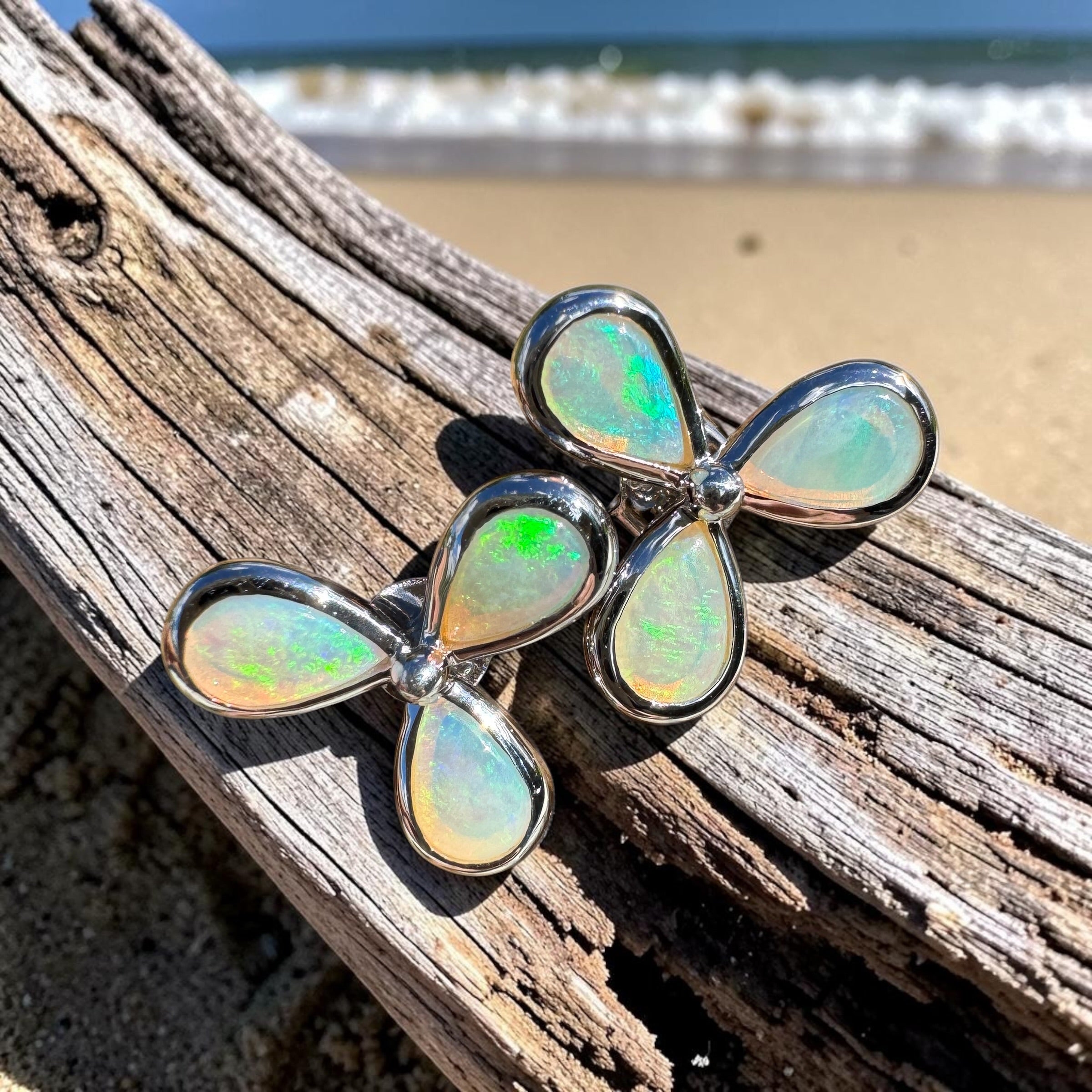 3ct Lightning Ridge Opal Stud Earrings ~ 'Greenough Swell' | 925 Sterling Silver | Solid Australian Opal