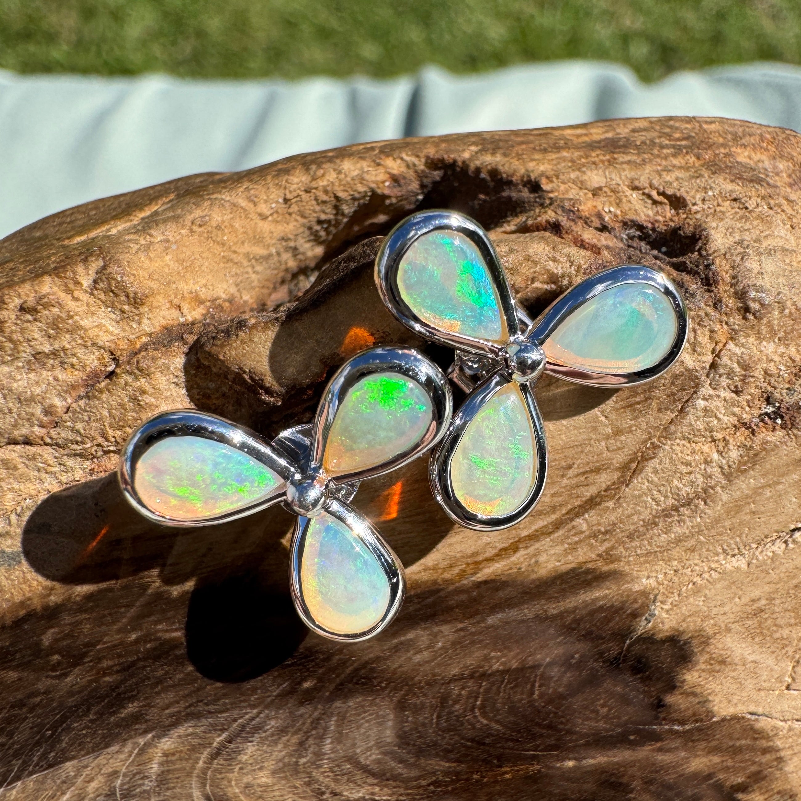3ct Lightning Ridge Opal Stud Earrings ~ 'Greenough Swell' | 925 Sterling Silver | Solid Australian Opal
