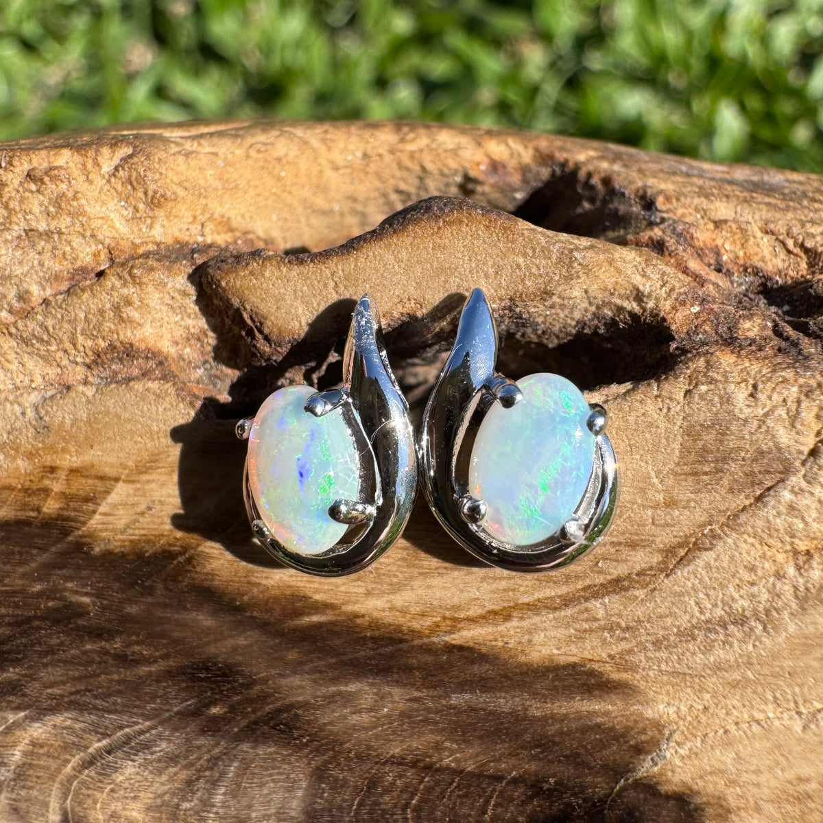 0.9ct Coober Pedy Opal Stud Earrings ~ 'Agnes Water Blues' | 925 Sterling Silver | Solid Australian Opal