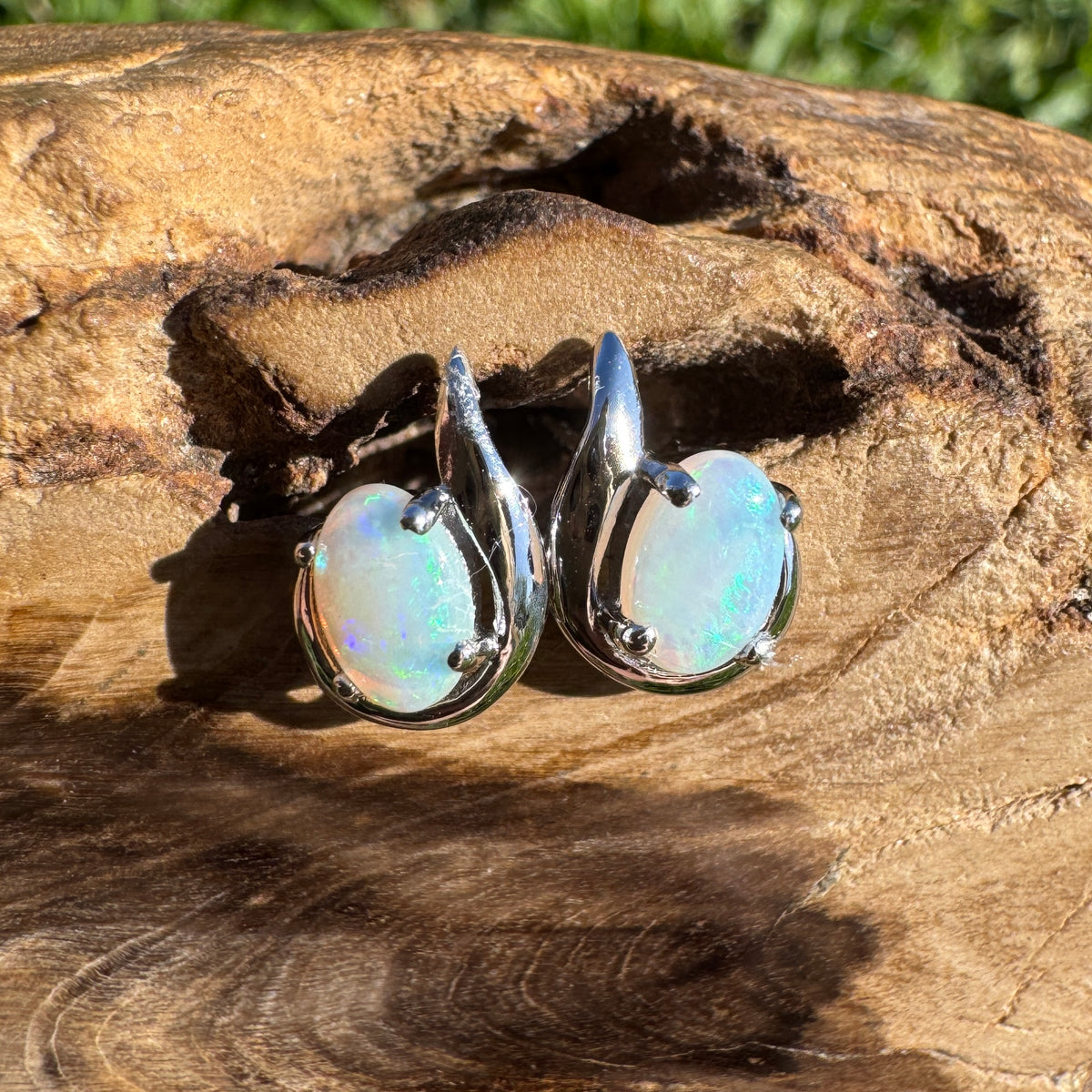 0.9ct Coober Pedy Opal Stud Earrings ~ 'Agnes Water Blues' | 925 Sterling Silver | Solid Australian Opal