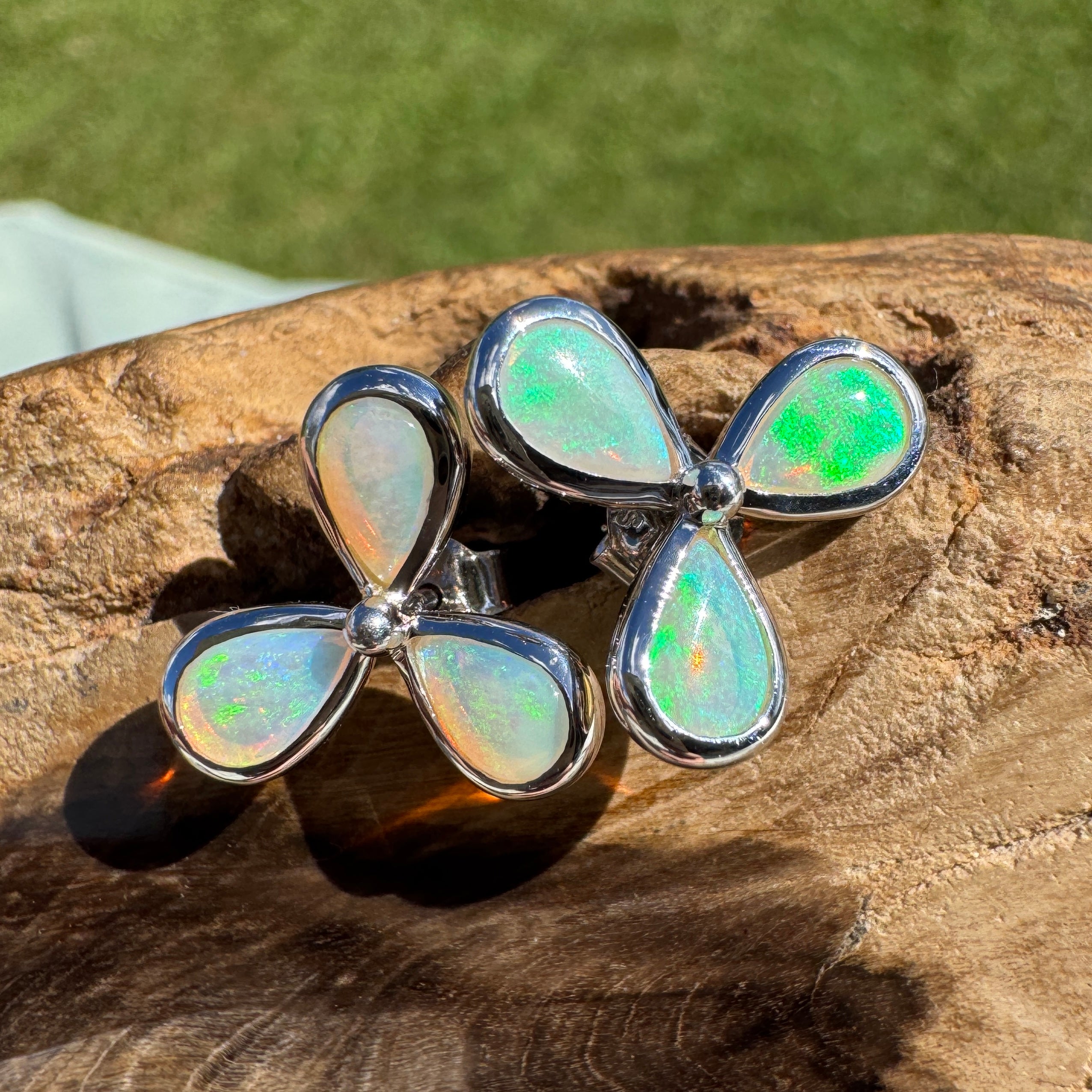 3ct Lightning Ridge Opal Stud Earrings ~ 'Greenough Swell' | 925 Sterling Silver | Solid Australian Opal