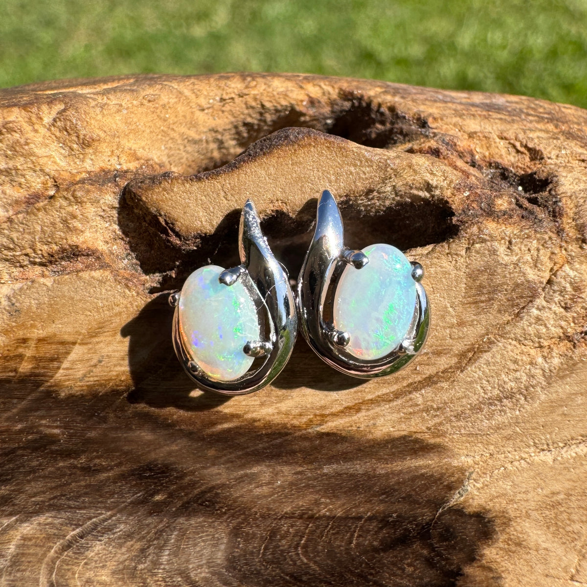 0.9ct Coober Pedy Opal Stud Earrings ~ 'Agnes Water Blues' | 925 Sterling Silver | Solid Australian Opal