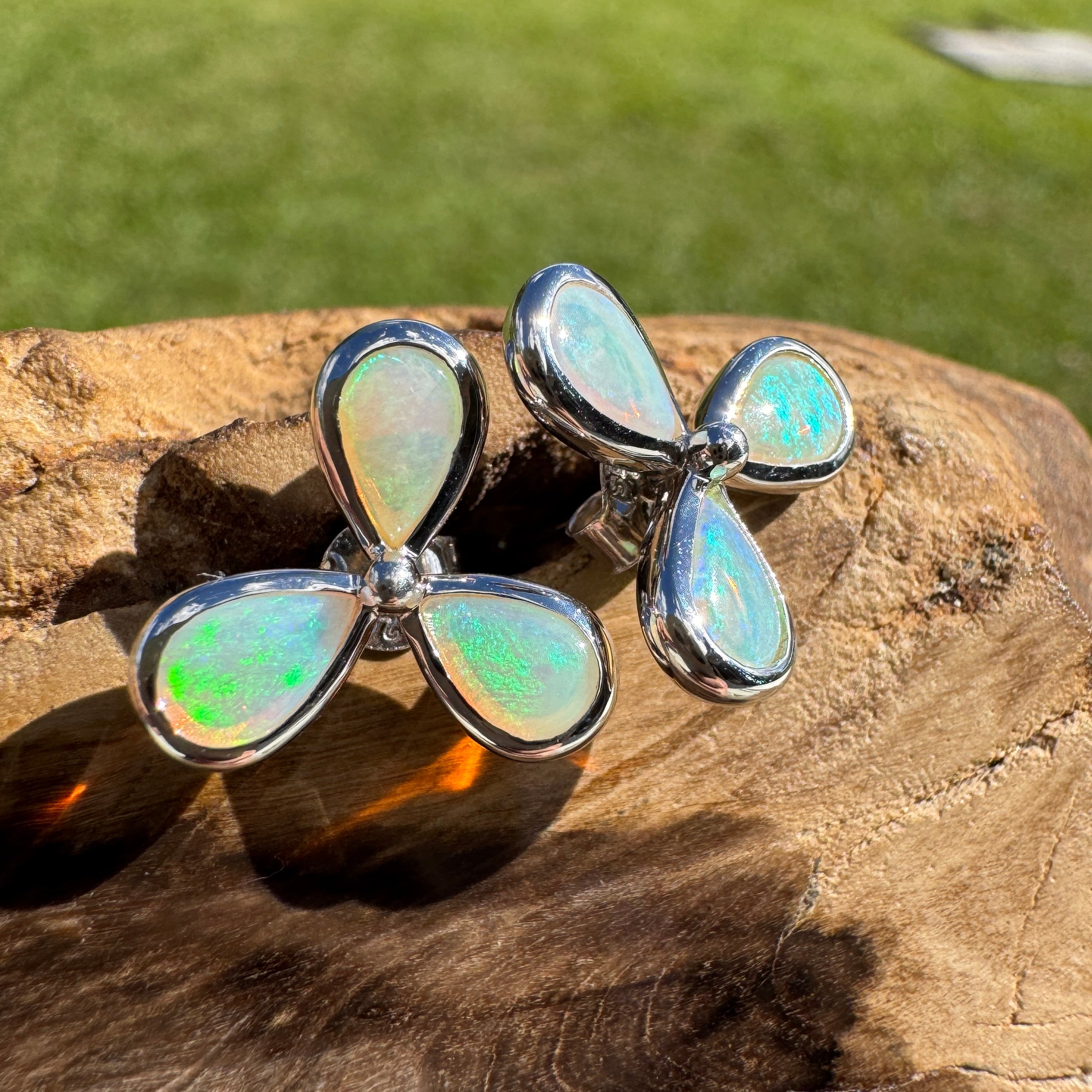 3ct Lightning Ridge Opal Stud Earrings ~ 'Greenough Swell' | 925 Sterling Silver | Solid Australian Opal