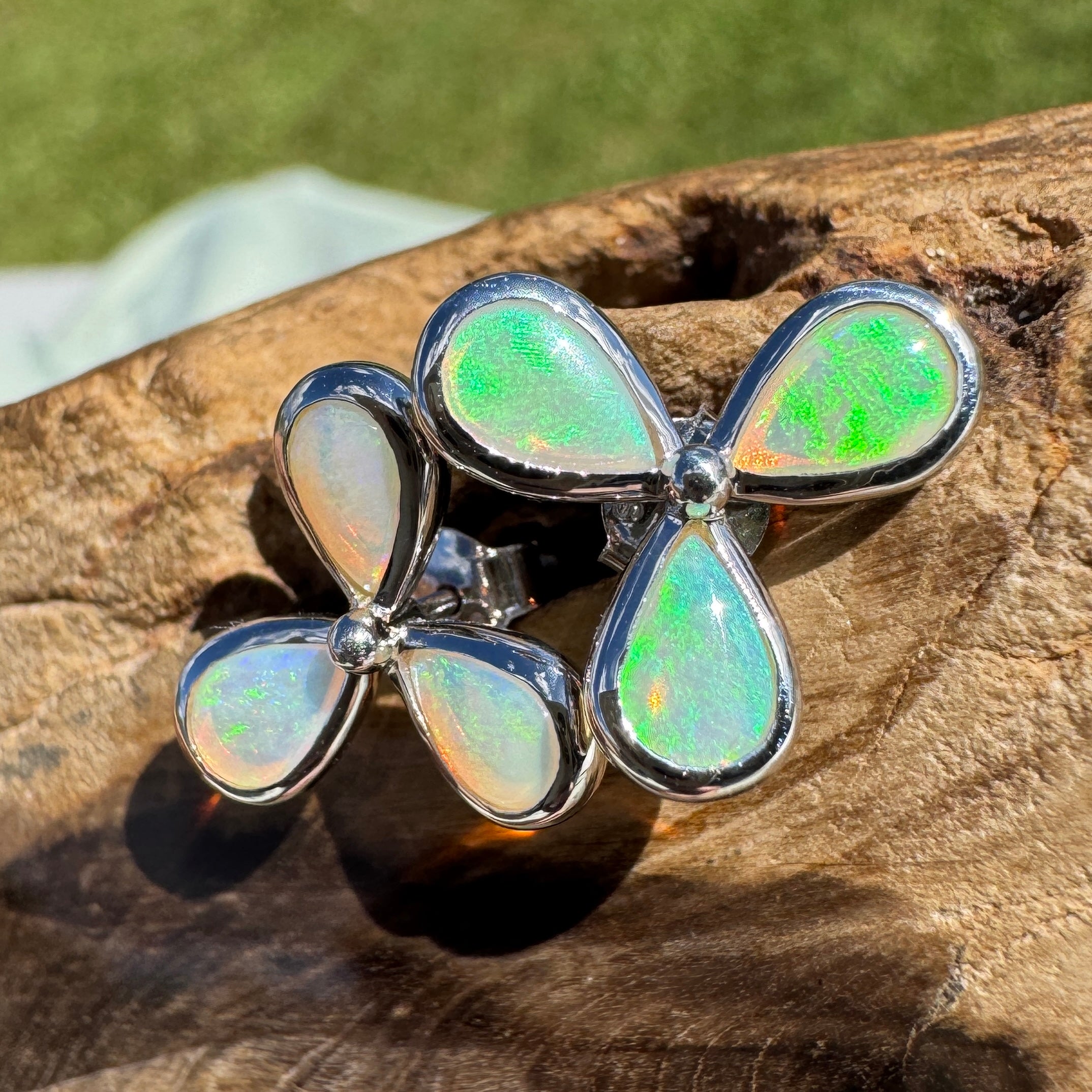 3ct Lightning Ridge Opal Stud Earrings ~ 'Greenough Swell' | 925 Sterling Silver | Solid Australian Opal