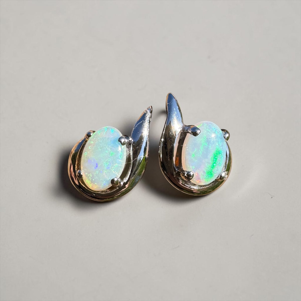 0.9ct Coober Pedy Opal Stud Earrings ~ 'Agnes Water Blues' | 925 Sterling Silver | Solid Australian Opal
