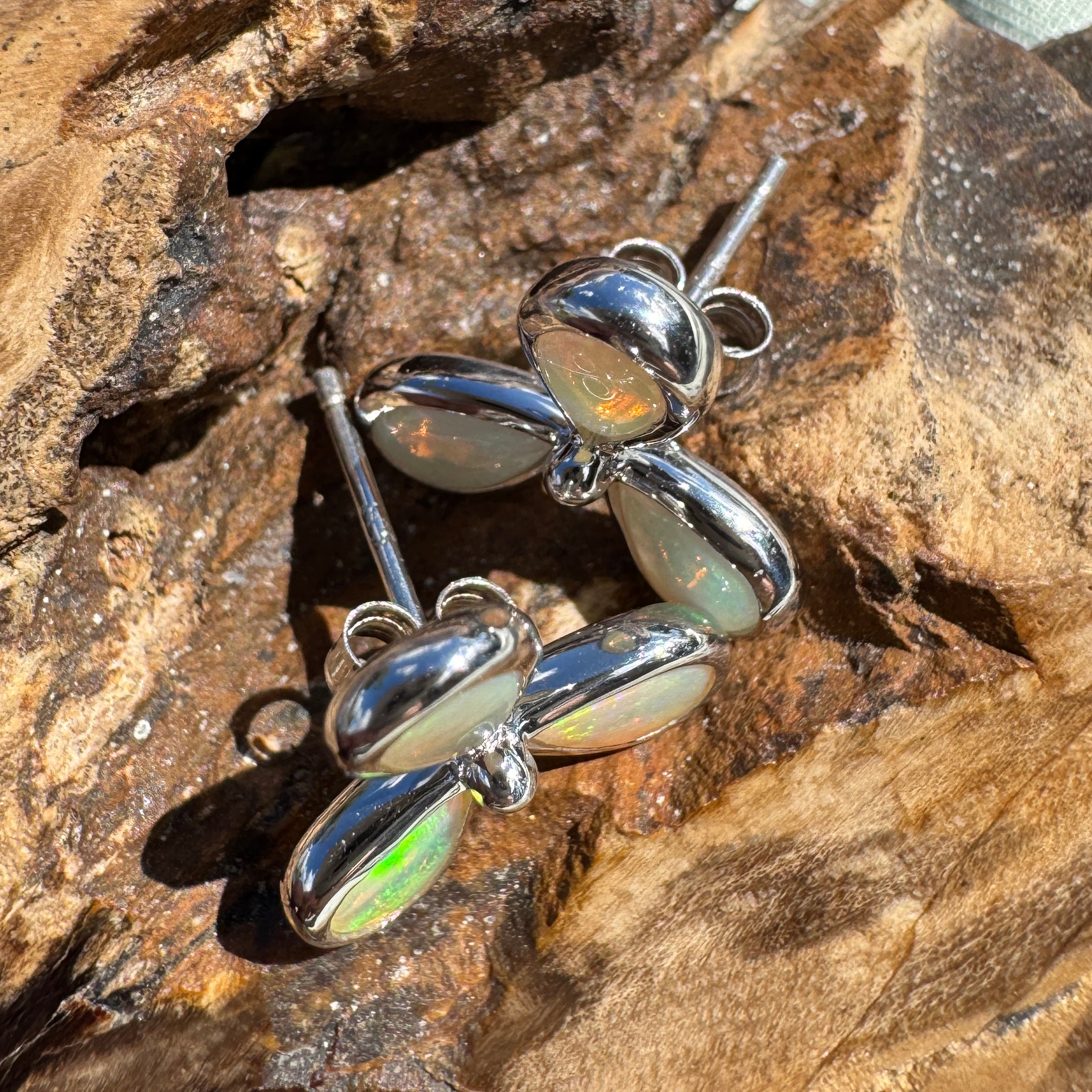 3ct Lightning Ridge Opal Stud Earrings ~ 'Greenough Swell' | 925 Sterling Silver | Solid Australian Opal