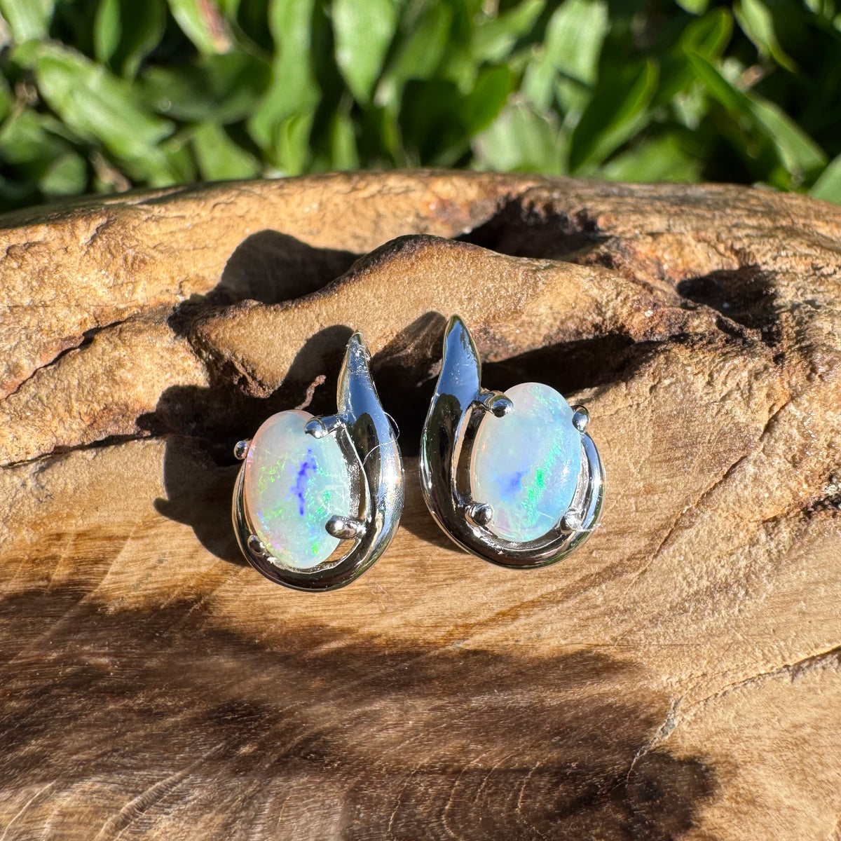 0.9ct Coober Pedy Opal Stud Earrings ~ 'Agnes Water Blues' | 925 Sterling Silver | Solid Australian Opal
