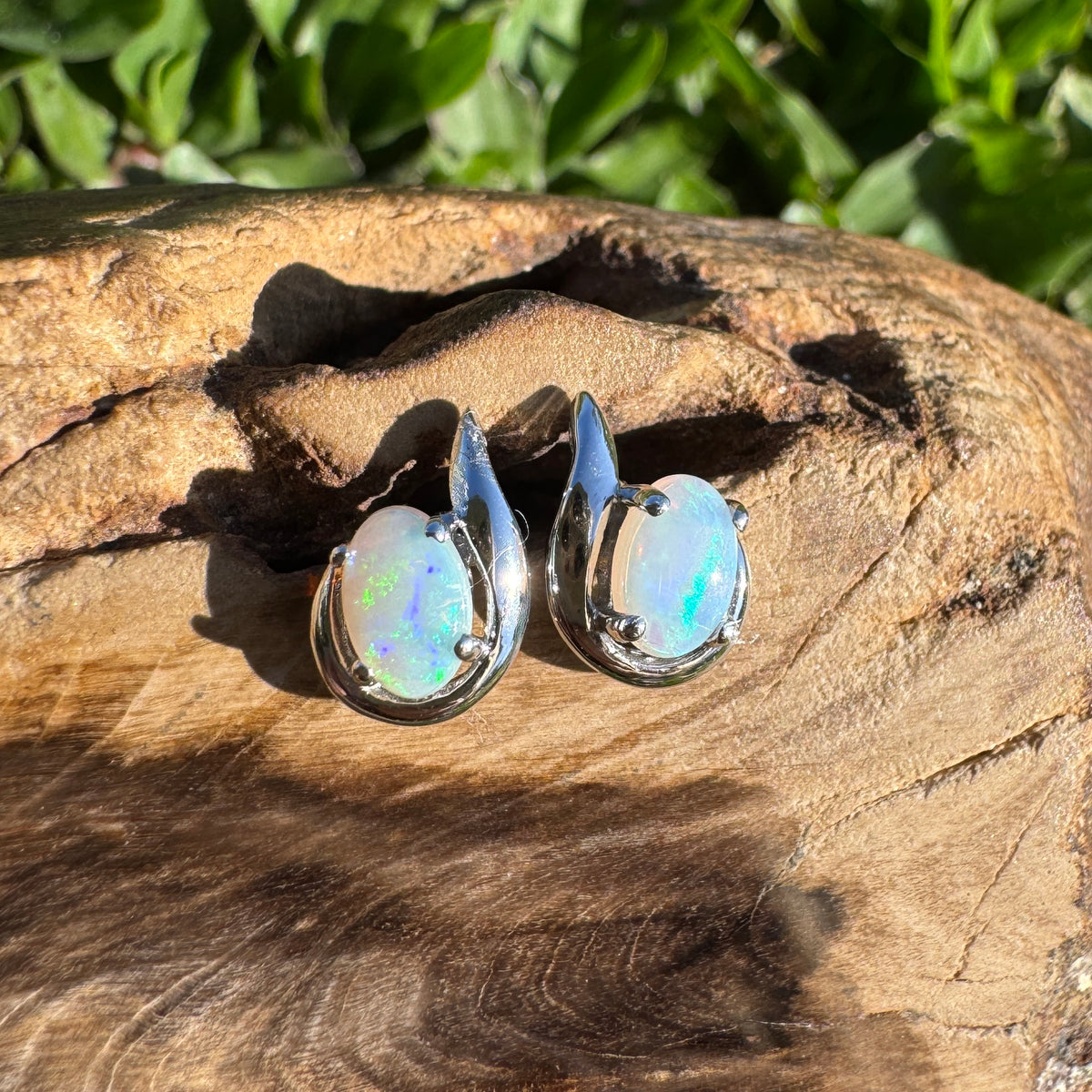 0.9ct Coober Pedy Opal Stud Earrings ~ 'Agnes Water Blues' | 925 Sterling Silver | Solid Australian Opal